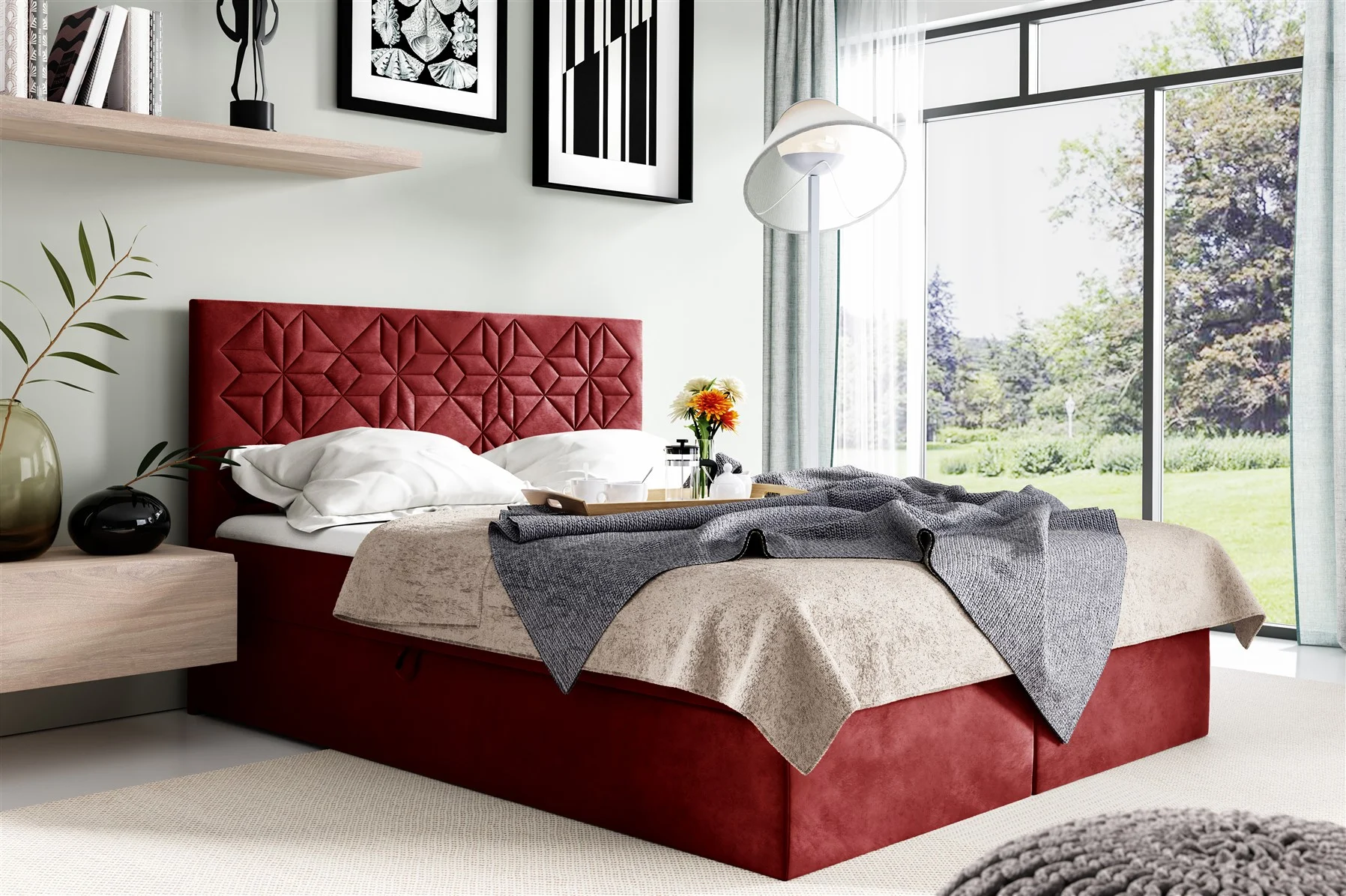 Boxspringbett Schlafzimmerbett 120x200cm LAZARO Nr.1 Rot inkl. Bettkasten - Fun Moebel