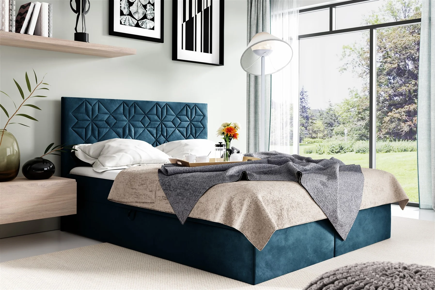 Boxspringbett Schlafzimmerbett 120x200cm LAZARO Nr.1 Blau inkl. Bettkasten - Fun Moebel