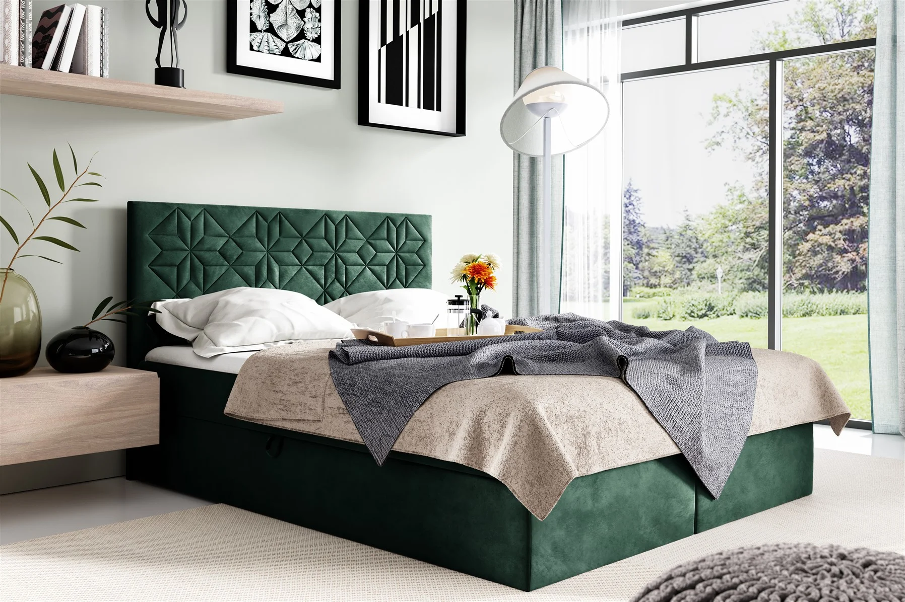 Boxspringbett Schlafzimmerbett 120x200cm LAZARO Nr1 Flaschengrün inkl Bettkasten - Fun Moebel