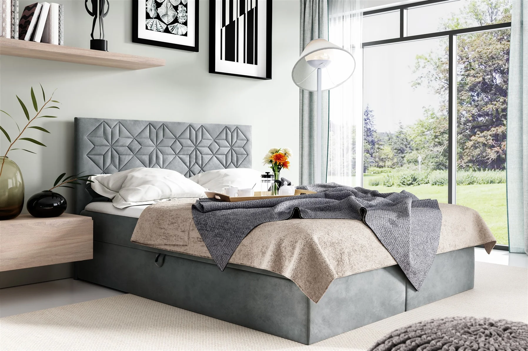 Boxspringbett Schlafzimmerbett 120x200cm LAZARO Nr.1 Grau inkl. Bettkasten - Fun Moebel