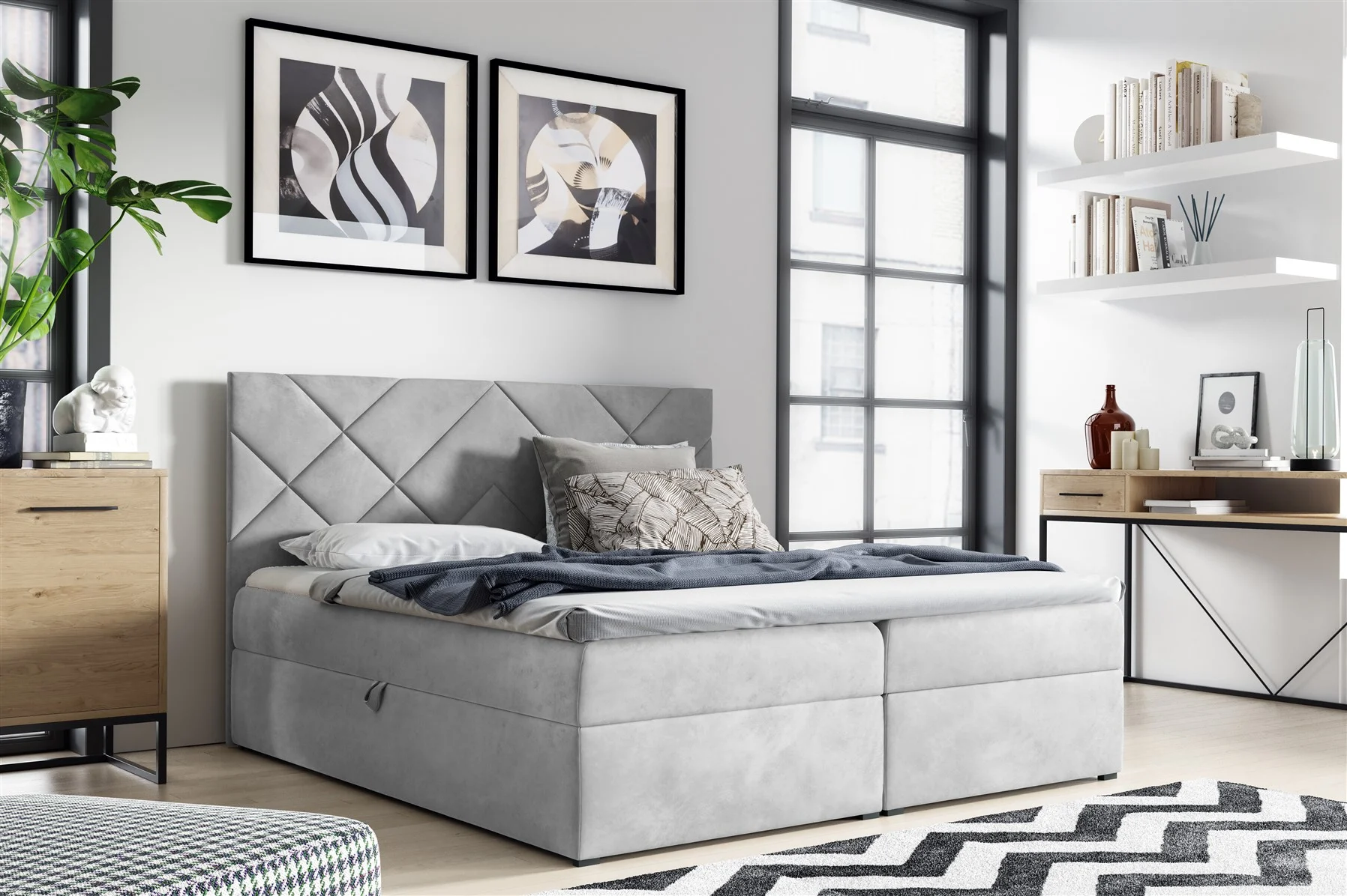 Boxspringbett Schlafzimmerbett 140x200cm LAZARO Nr.3 Hellgrau inkl. Bettkasten - Fun Moebel