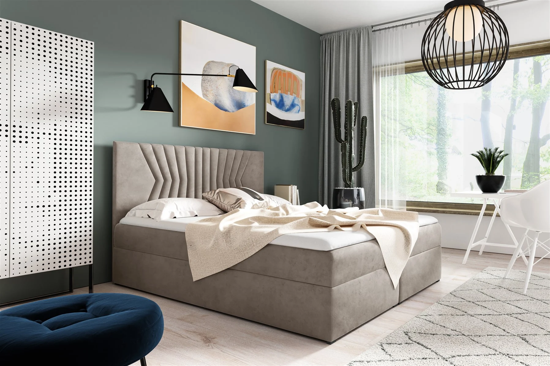 Boxspringbett Schlafzimmerbett 120x200cm LAZARO Nr.2 Ecru inkl. Bettkasten - Fun Moebel