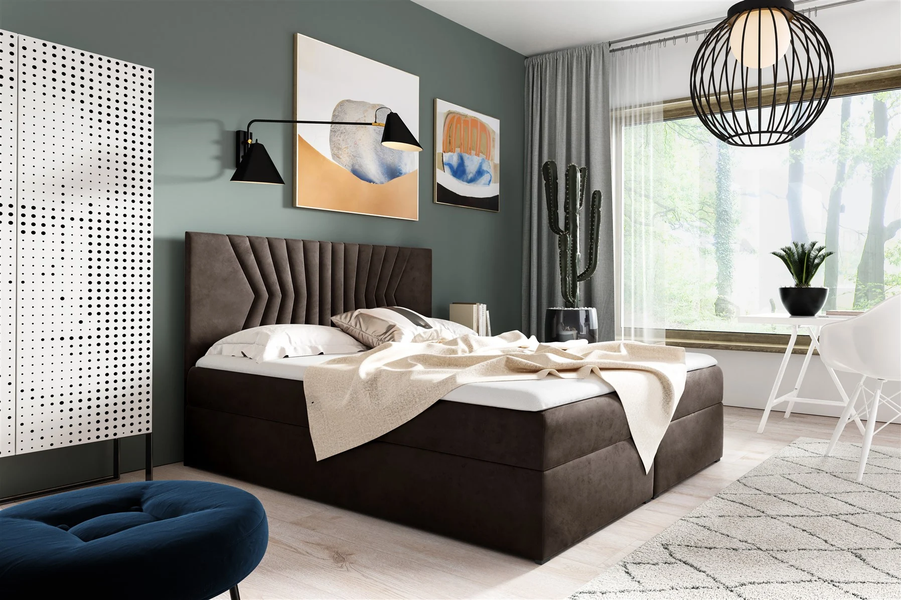 Boxspringbett Schlafzimmerbett 120x200cm LAZARO Nr.2 Braun inkl. Bettkasten - Fun Moebel