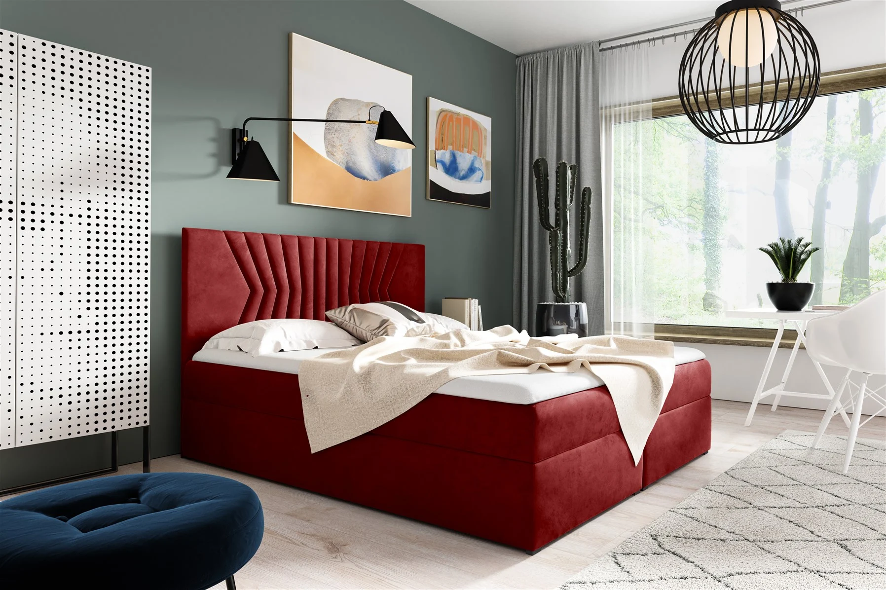 Boxspringbett Schlafzimmerbett 160x200cm LAZARO Nr.2 Rot inkl. Bettkasten - Fun Moebel