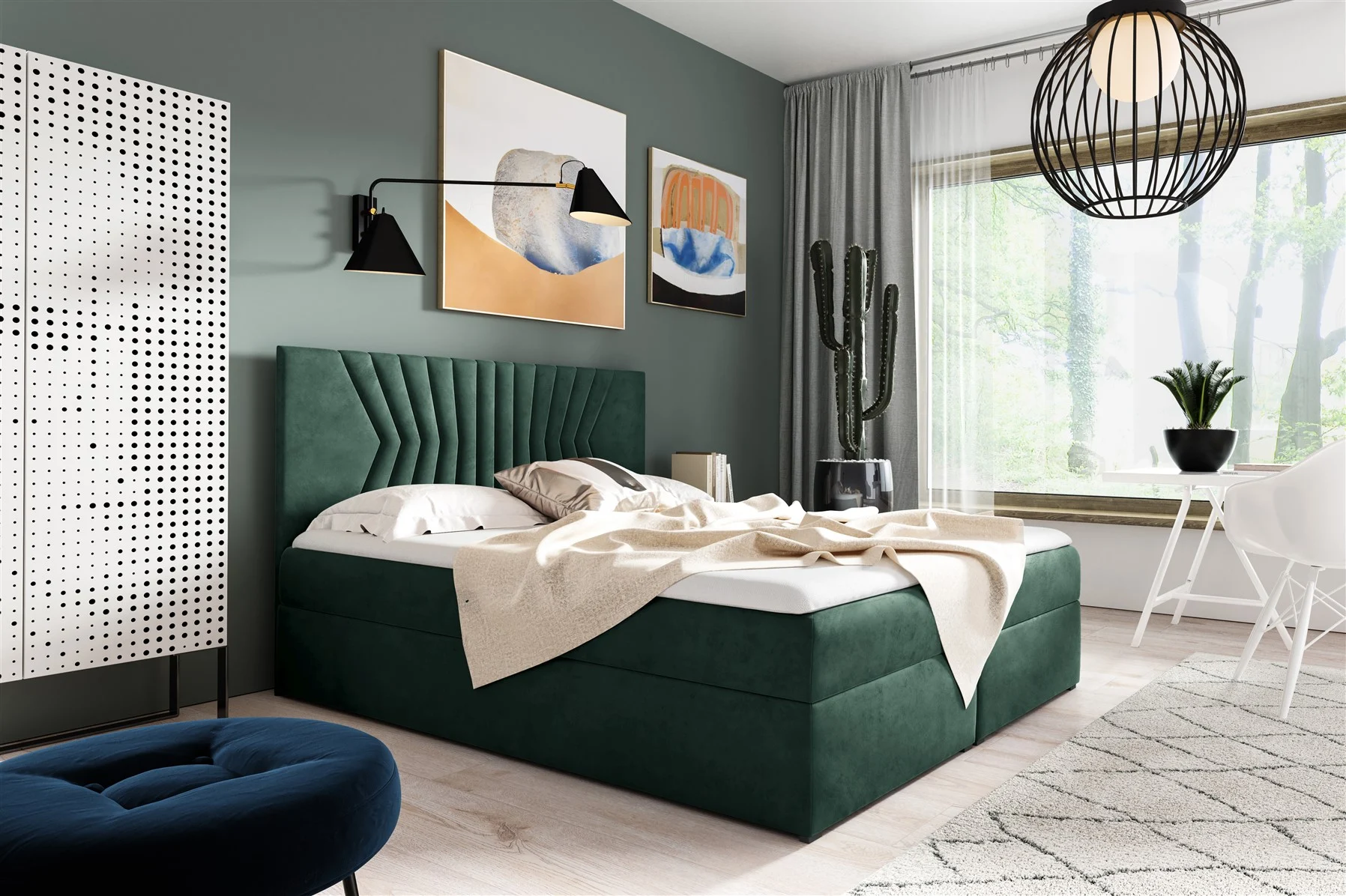 Boxspringbett Schlafzimmerbett 160x200cm LAZARO Nr2 Flaschengrün inkl Bettkasten - Fun Moebel