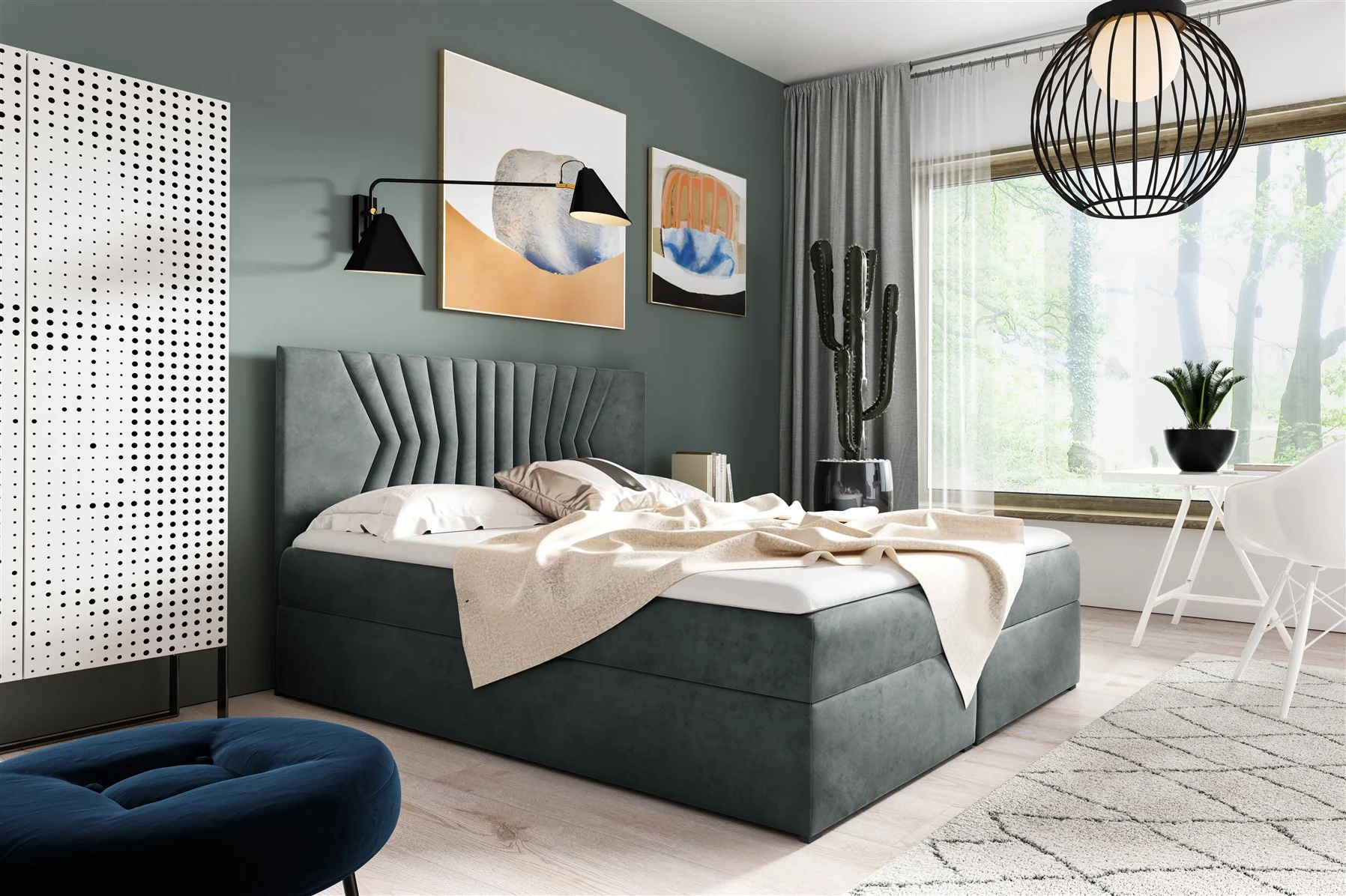 Boxspringbett Schlafzimmerbett 140x200cm LAZARO Nr.2 Dunkelgrau inkl. Bettkasten - Fun Moebel