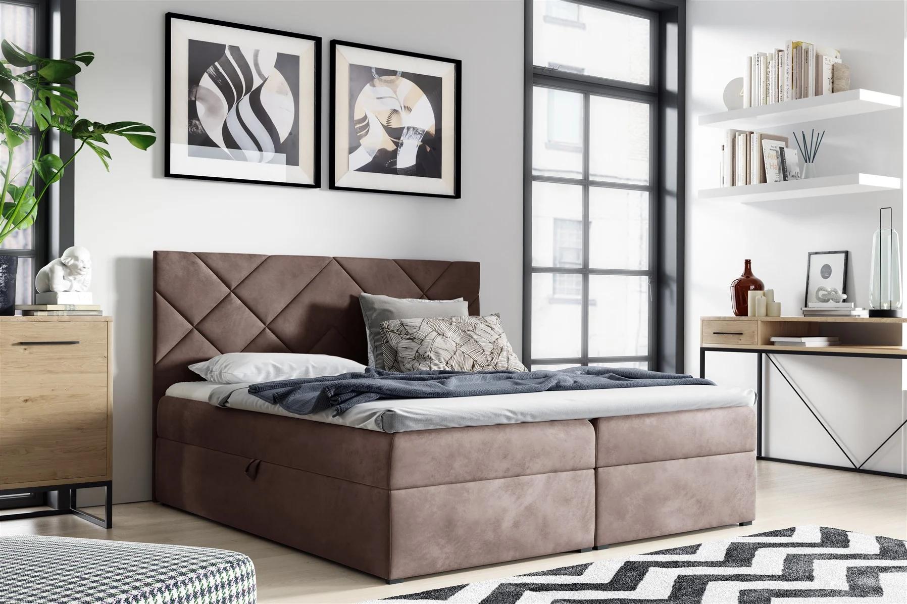 Boxspringbett Schlafzimmerbett 120x200cm LAZARO Nr.3 Altrosa inkl. Bettkasten - Fun Moebel