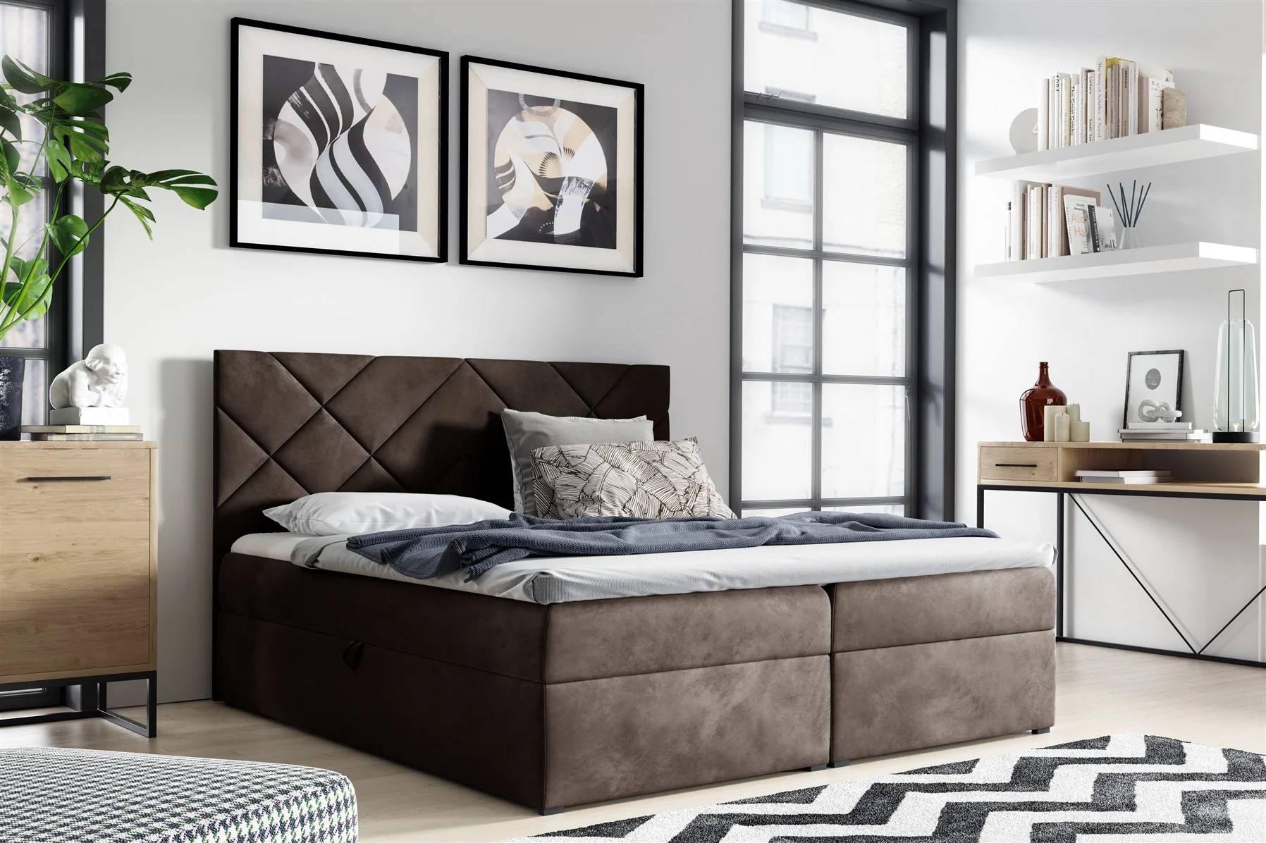 Boxspringbett Schlafzimmerbett 120x200cm LAZARO Nr.3 Braun inkl. Bettkasten - Fun Moebel