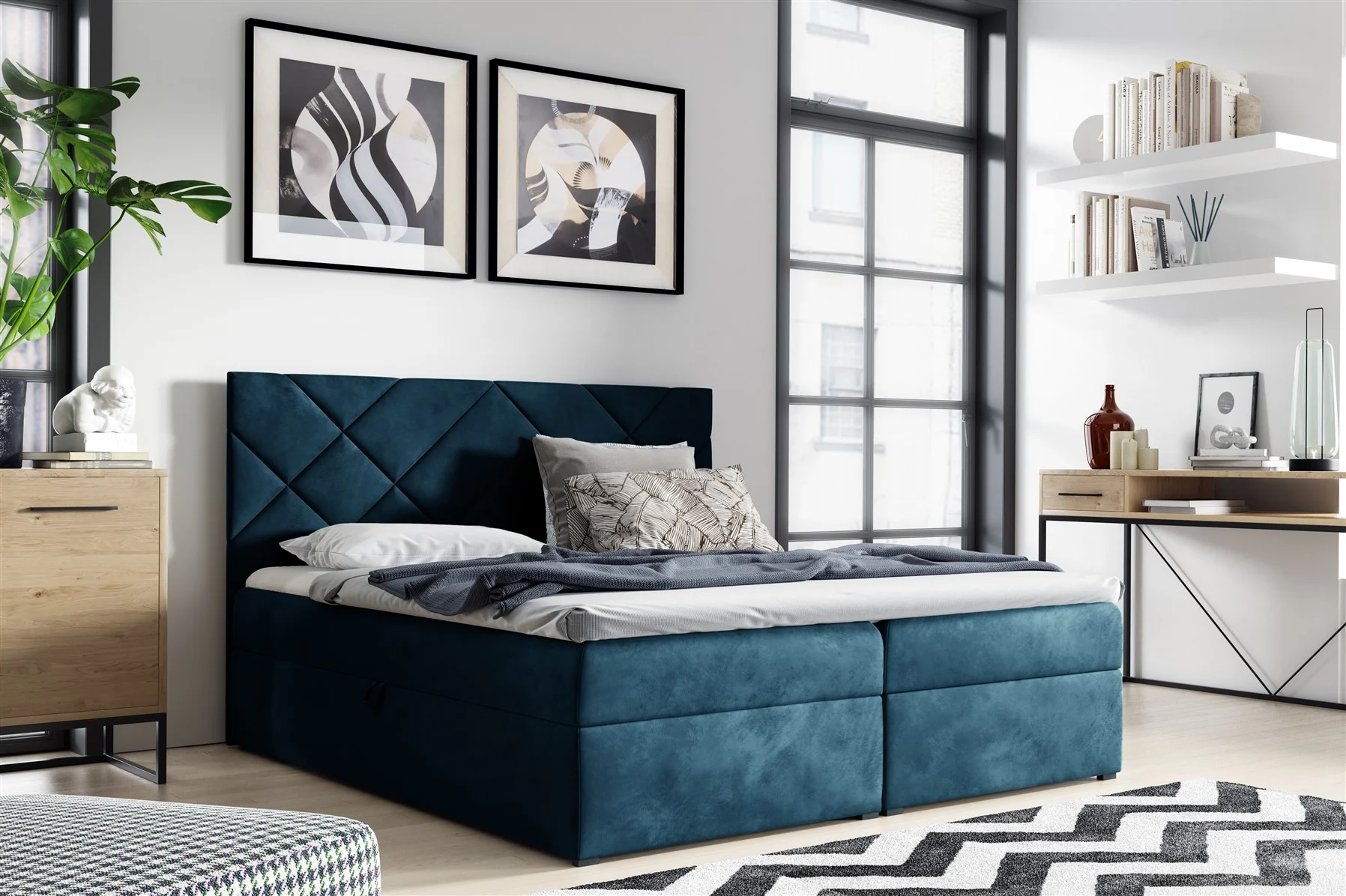 Boxspringbett Schlafzimmerbett 120x200cm LAZARO Nr.3 Blau inkl. Bettkasten - Fun Moebel