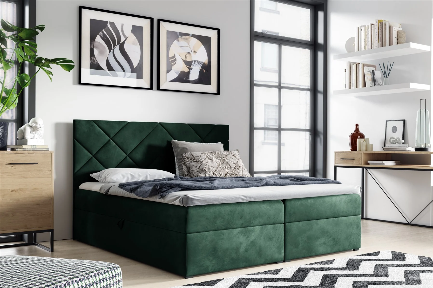 Boxspringbett Schlafzimmerbett 120x200cm LAZARO Nr3 Flaschengrün inkl Bettkasten - Fun Moebel