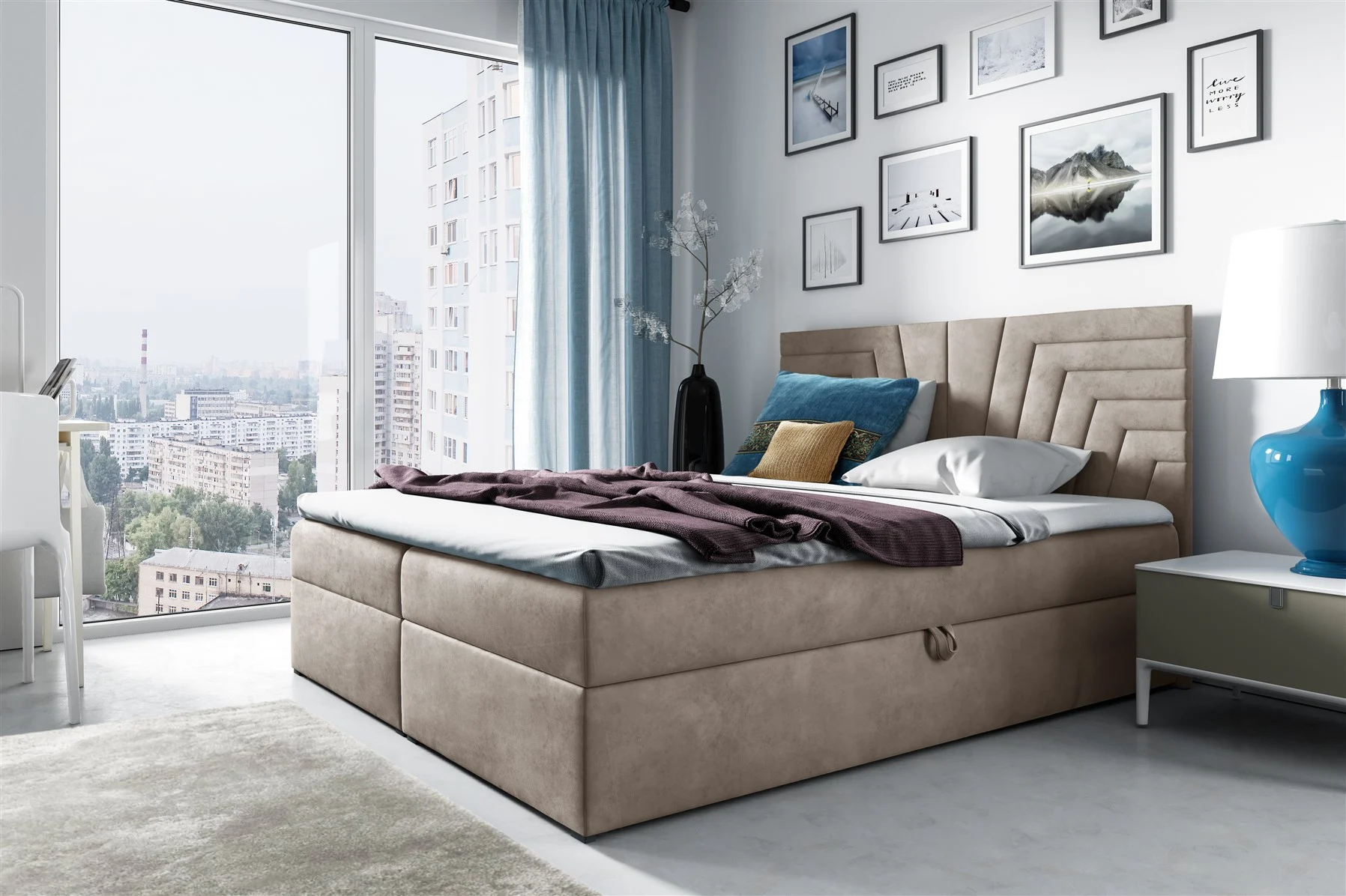 Boxspringbett Schlafzimmerbett 120x200cm LAZARO Nr.4 Ecru inkl. Bettkasten - Fun Moebel