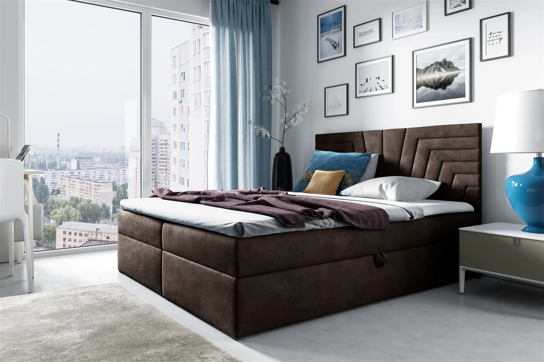 Boxspringbett Schlafzimmerbett 120x200cm LAZARO Nr.4 Braun inkl. Bettkasten - Fun Moebel