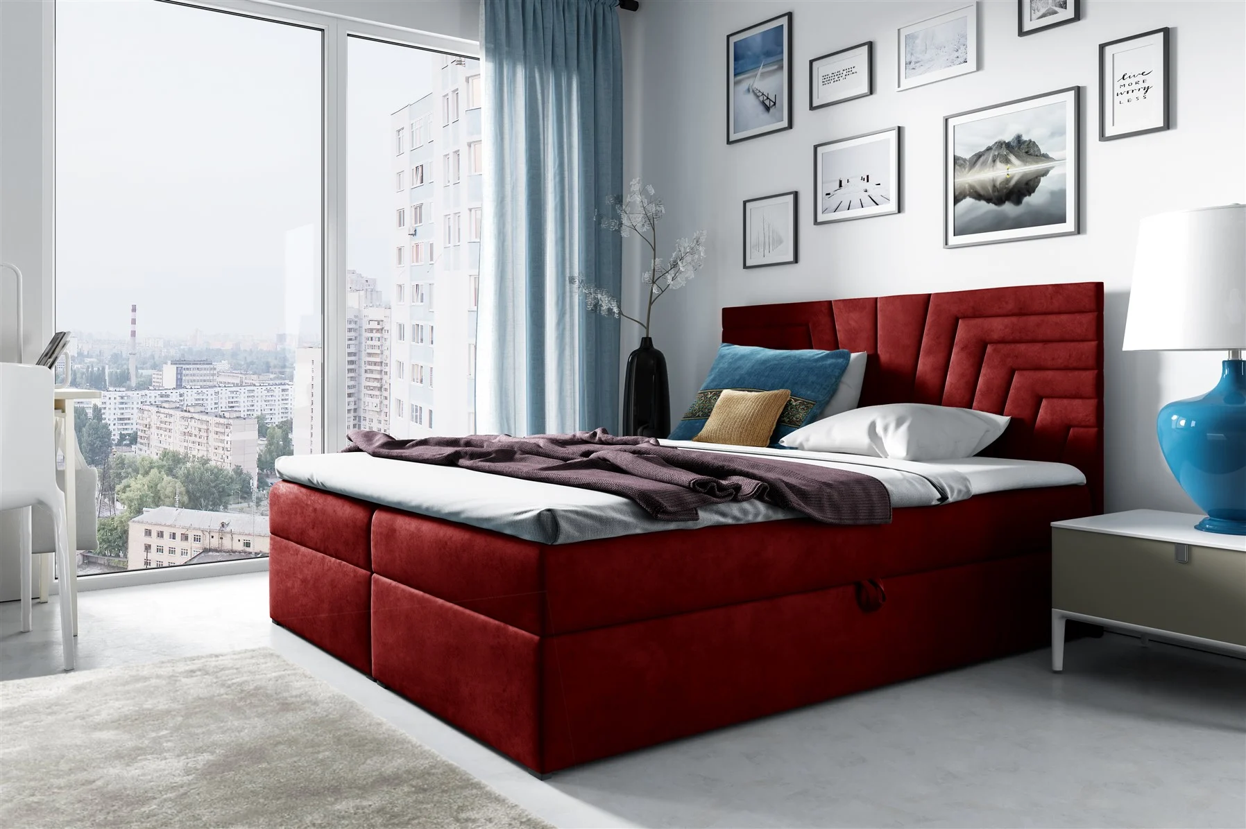 Boxspringbett Schlafzimmerbett 120x200cm LAZARO Nr.4 Rot inkl. Bettkasten - Fun Moebel