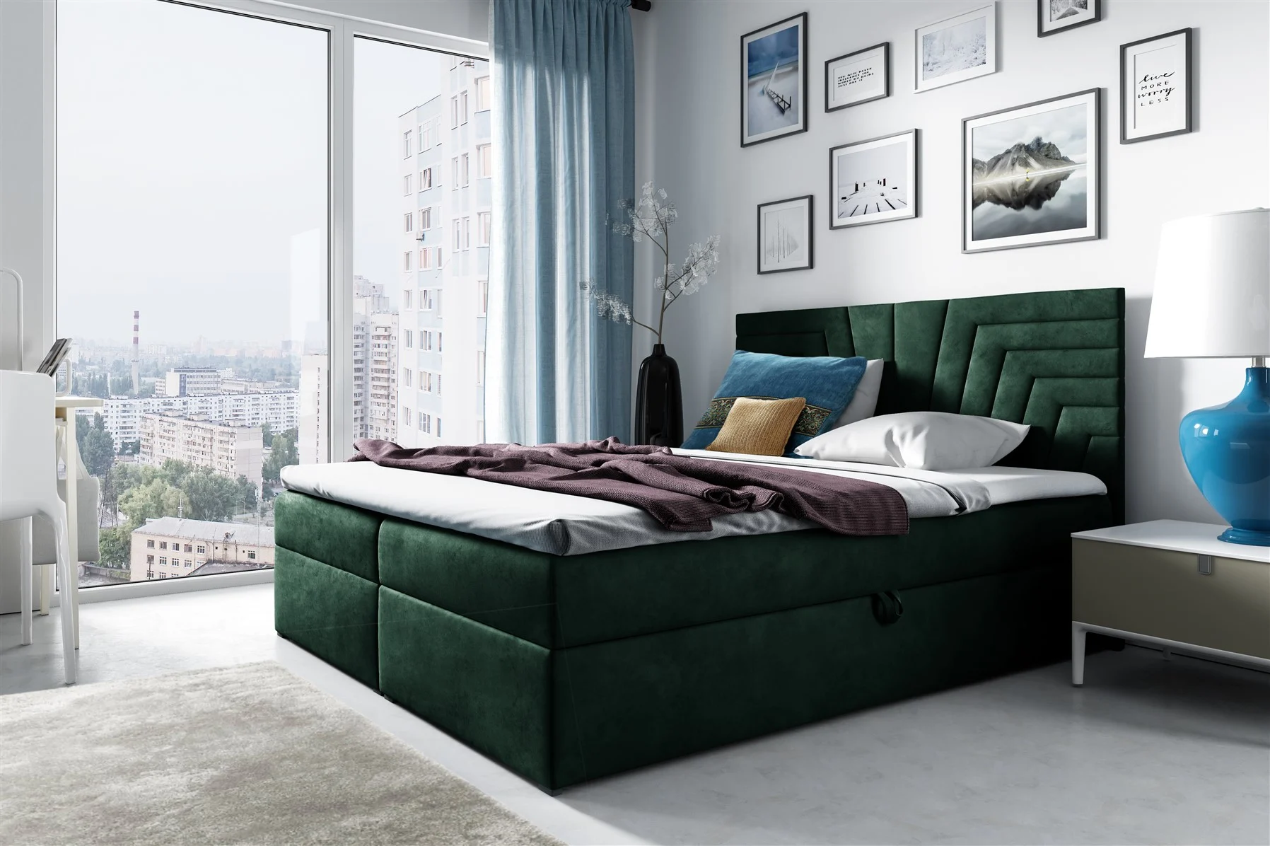 Boxspringbett Schlafzimmerbett 140x200cm LAZARO Nr4 Flaschengrün inkl Bettkasten - Fun Moebel