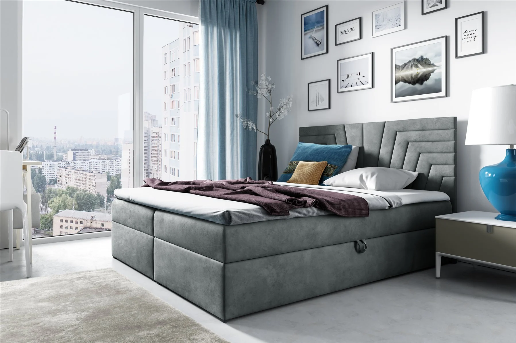 Boxspringbett Schlafzimmerbett 120x200cm LAZARO Nr.4 Grau inkl. Bettkasten - Fun Moebel