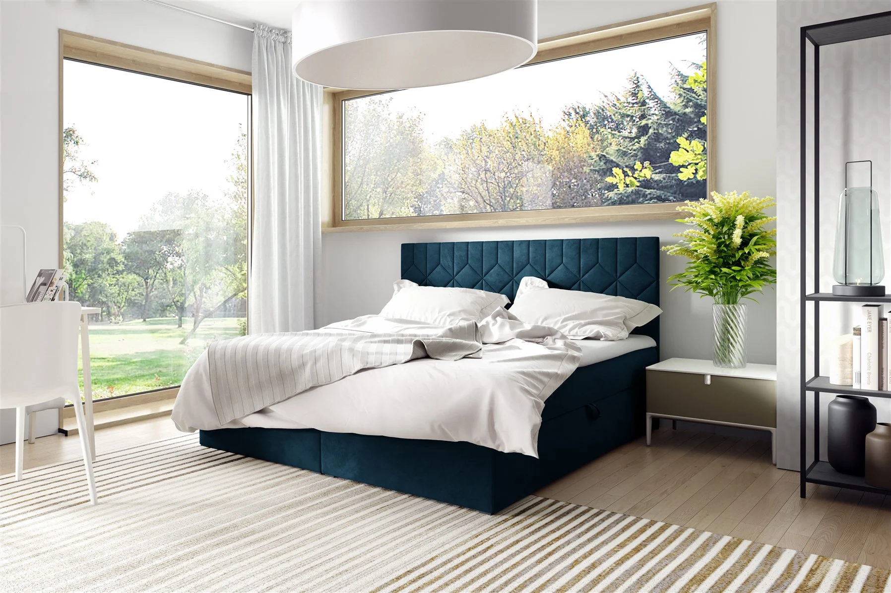 Boxspringbett Schlafzimmerbett 160x200cm LAZARO Nr.5 Blau inkl. Bettkasten - Fun Moebel