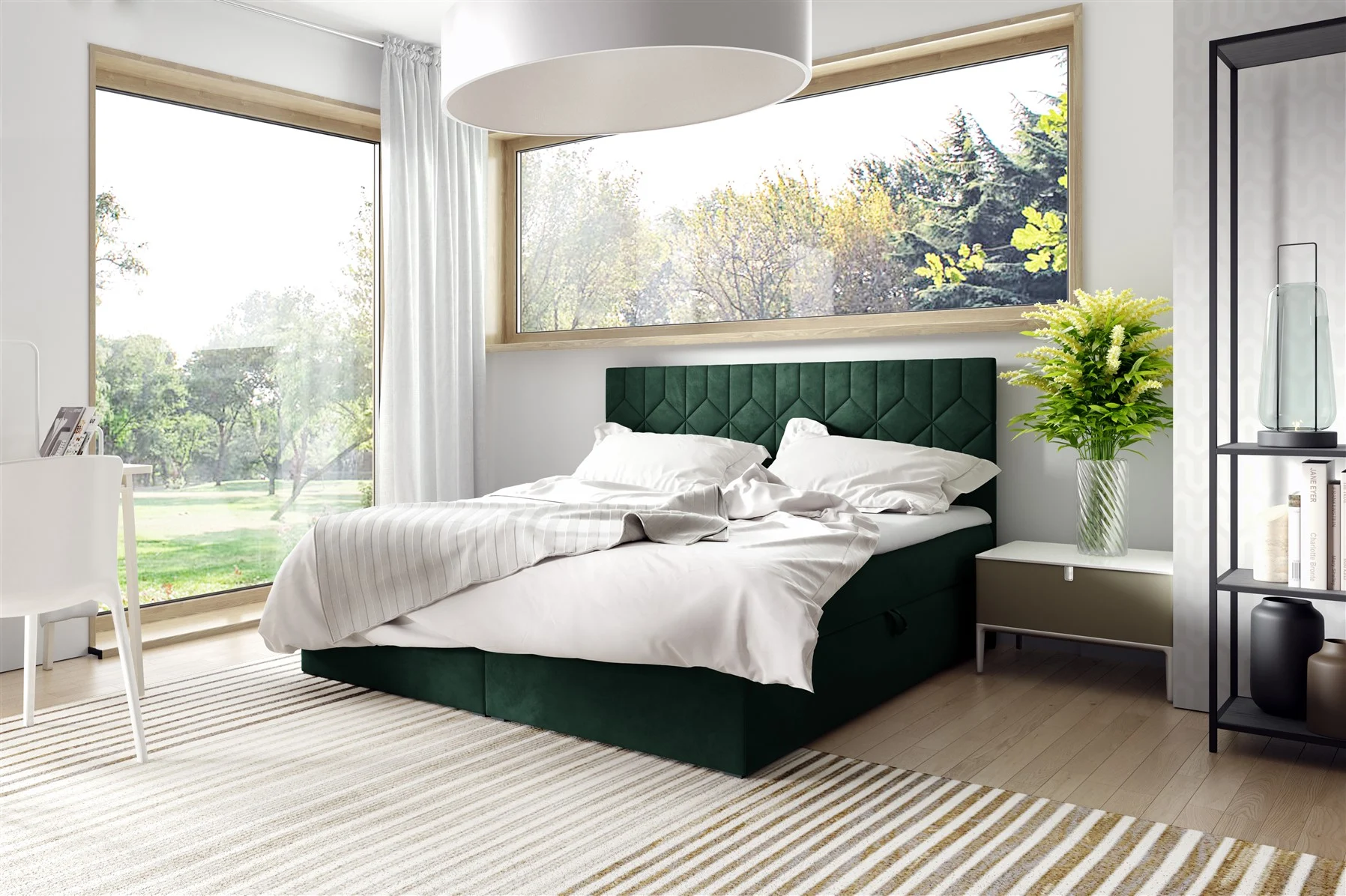 Boxspringbett Schlafzimmerbett 160x200cm LAZARO Nr5 Flaschengrün inkl Bettkasten - Fun Moebel
