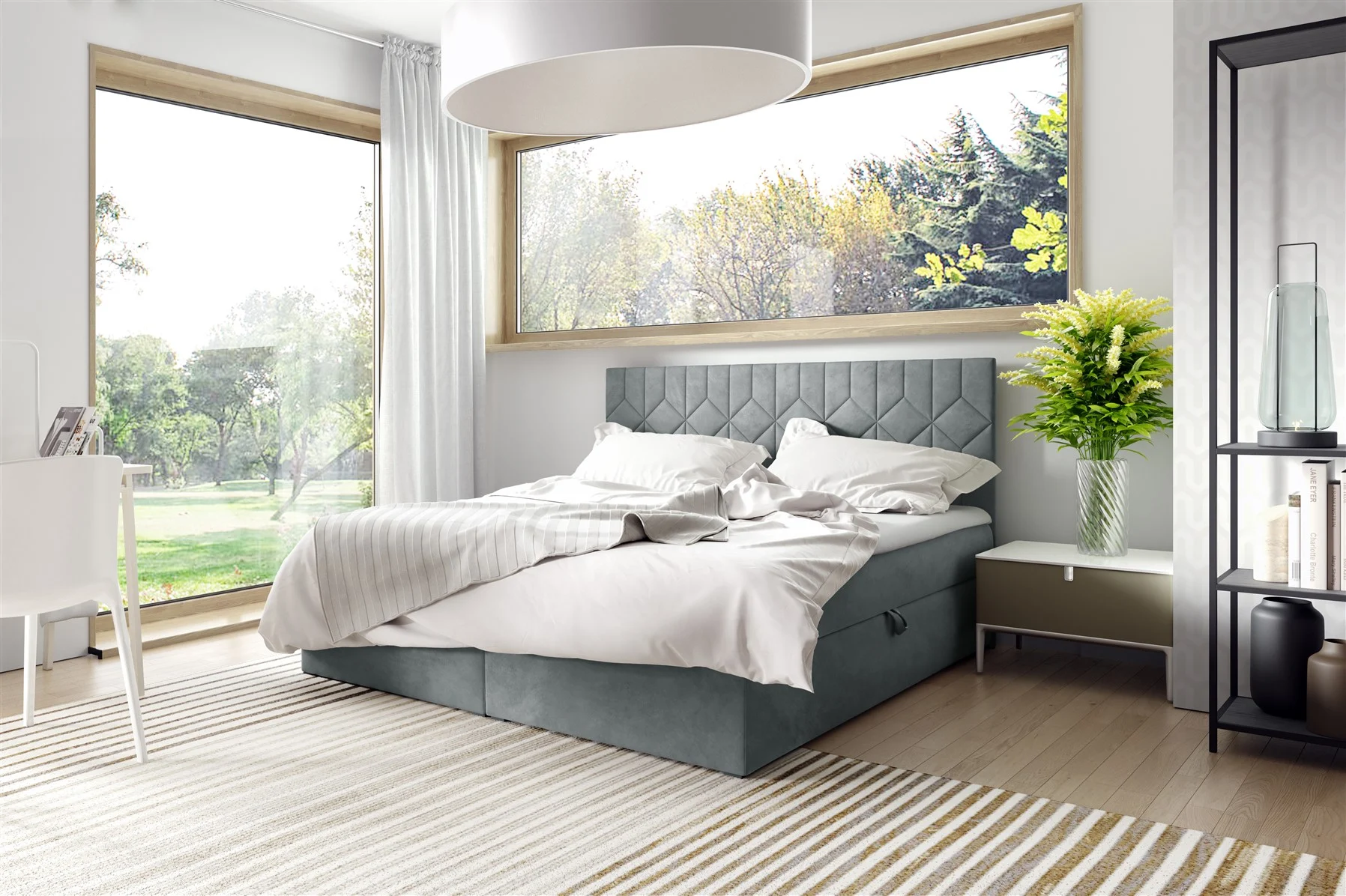 Boxspringbett Schlafzimmerbett 120x200cm LAZARO Nr.5 Grau inkl. Bettkasten - Fun Moebel
