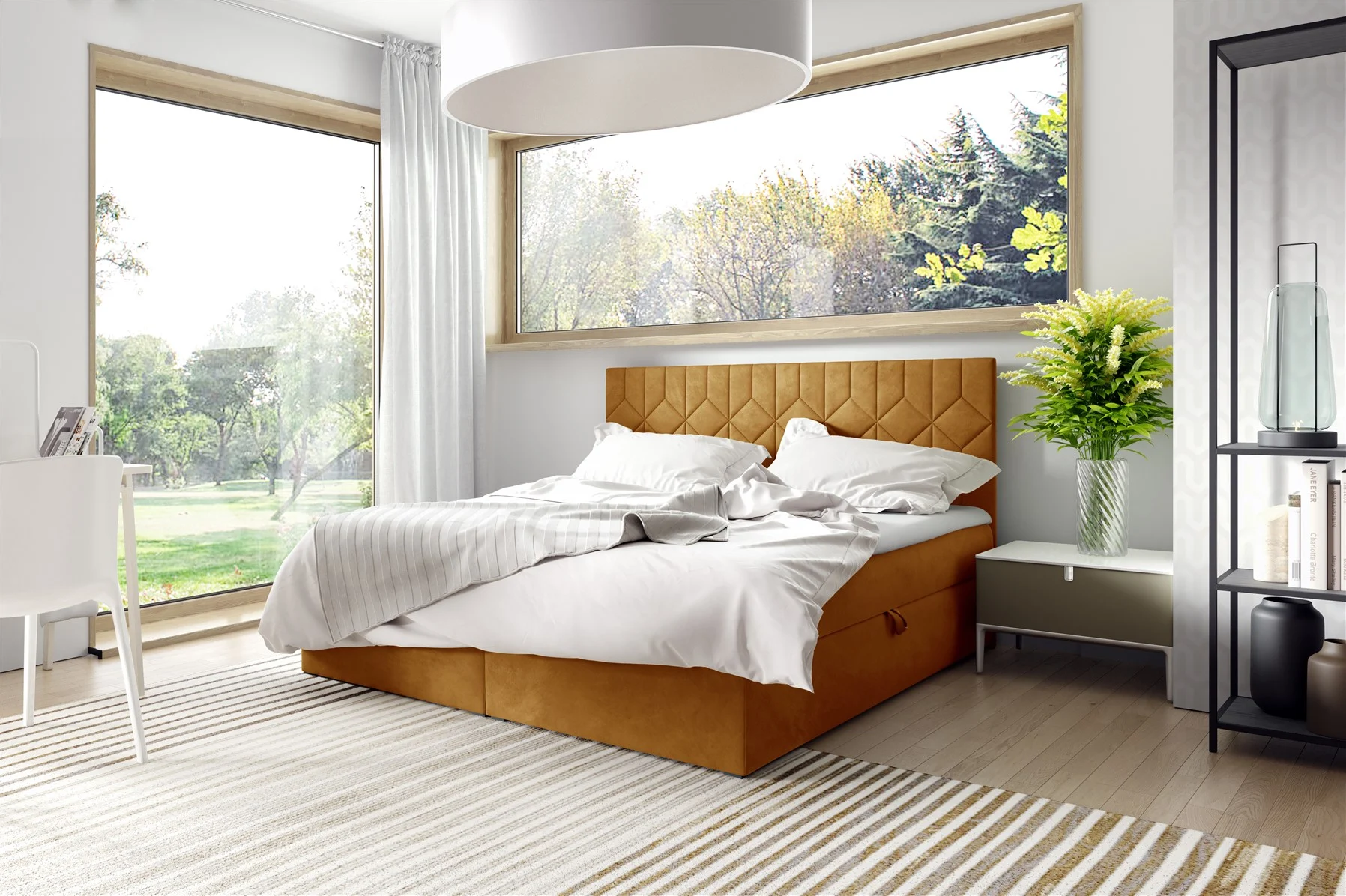Boxspringbett Schlafzimmerbett 120x200cm LAZARO Nr.5 Gelb inkl. Bettkasten - Fun Moebel