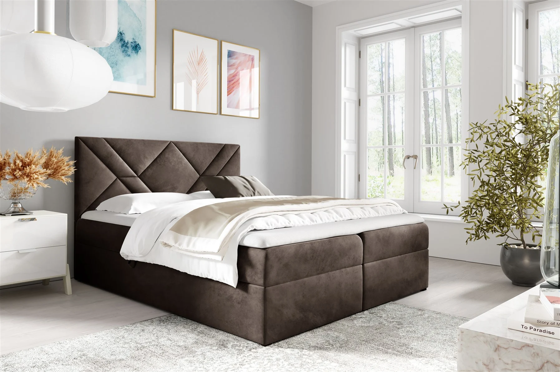 Boxspringbett Schlafzimmerbett 120x200cm LAZARO Nr.6 Braun inkl. Bettkasten - Fun Moebel