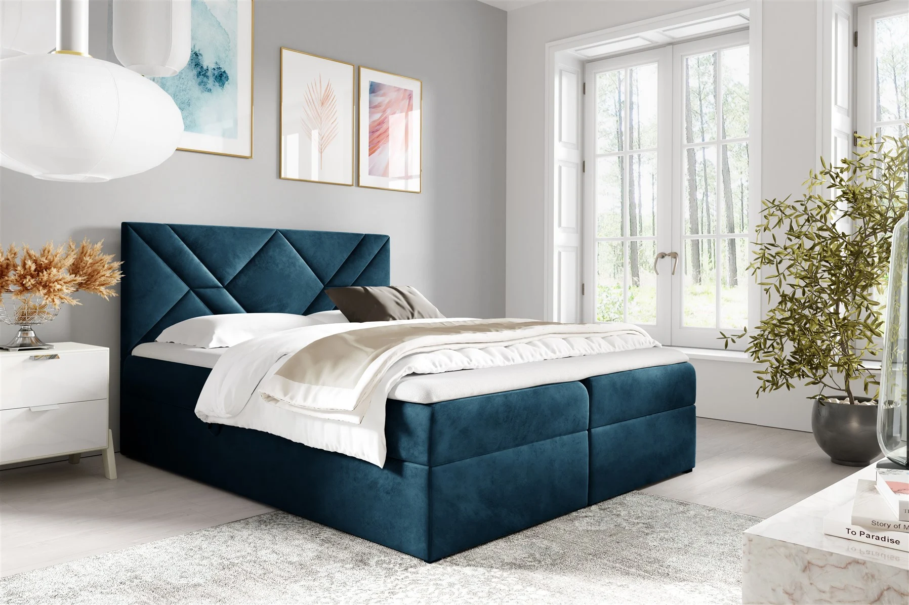 Boxspringbett Schlafzimmerbett 120x200cm LAZARO Nr.6 Blau inkl. Bettkasten - Fun Moebel