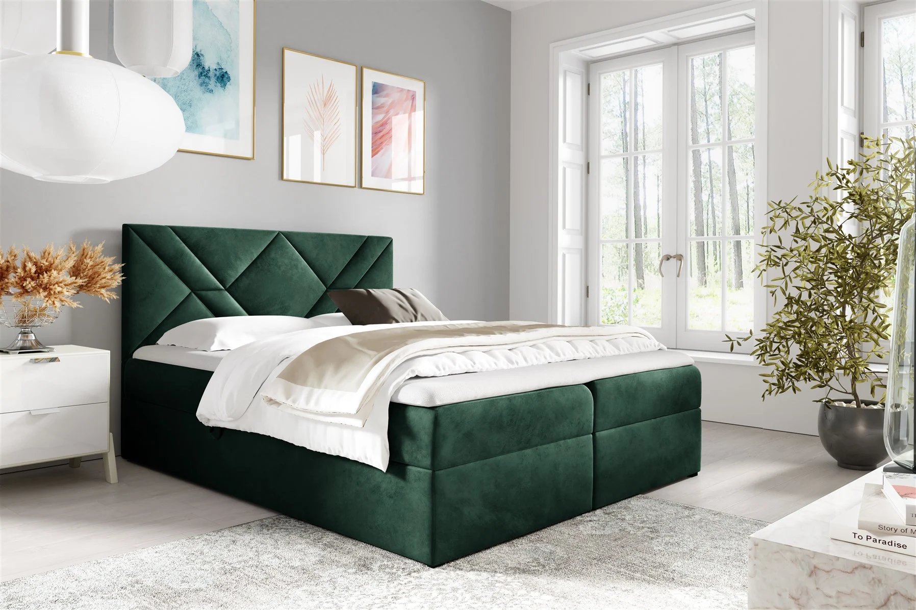 Boxspringbett Schlafzimmerbett 160x200cm LAZARO Nr6 Flaschengrün inkl Bettkasten - Fun Moebel