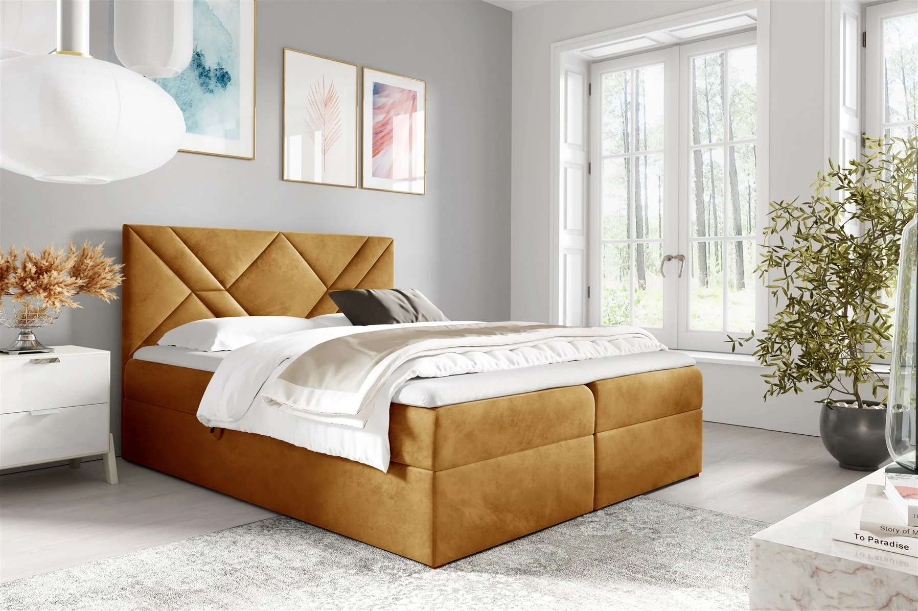 Boxspringbett Schlafzimmerbett 120x200cm LAZARO Nr.6 Gelb inkl. Bettkasten - Fun Moebel