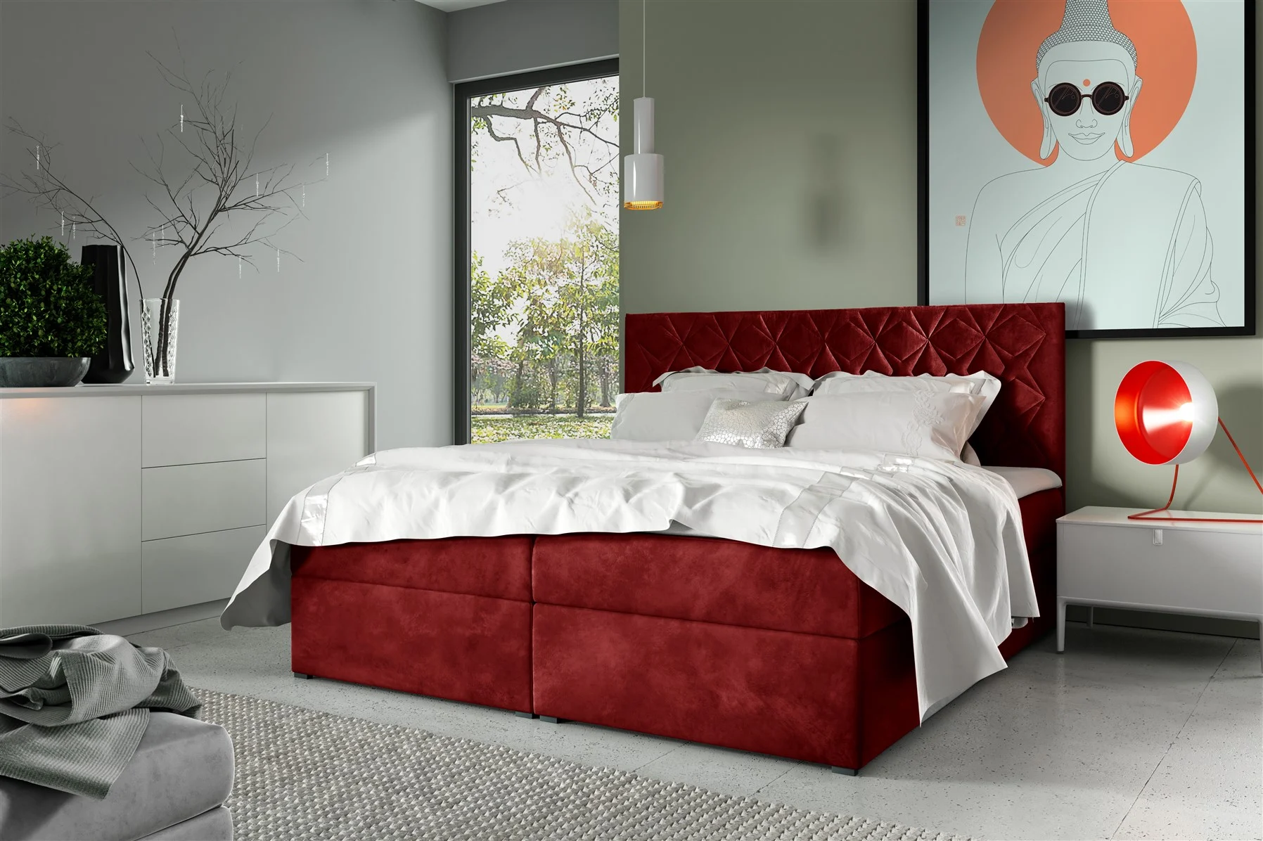 Boxspringbett Schlafzimmerbett 120x200cm LAZARO Nr.7 Rot inkl. Bettkasten - Fun Moebel