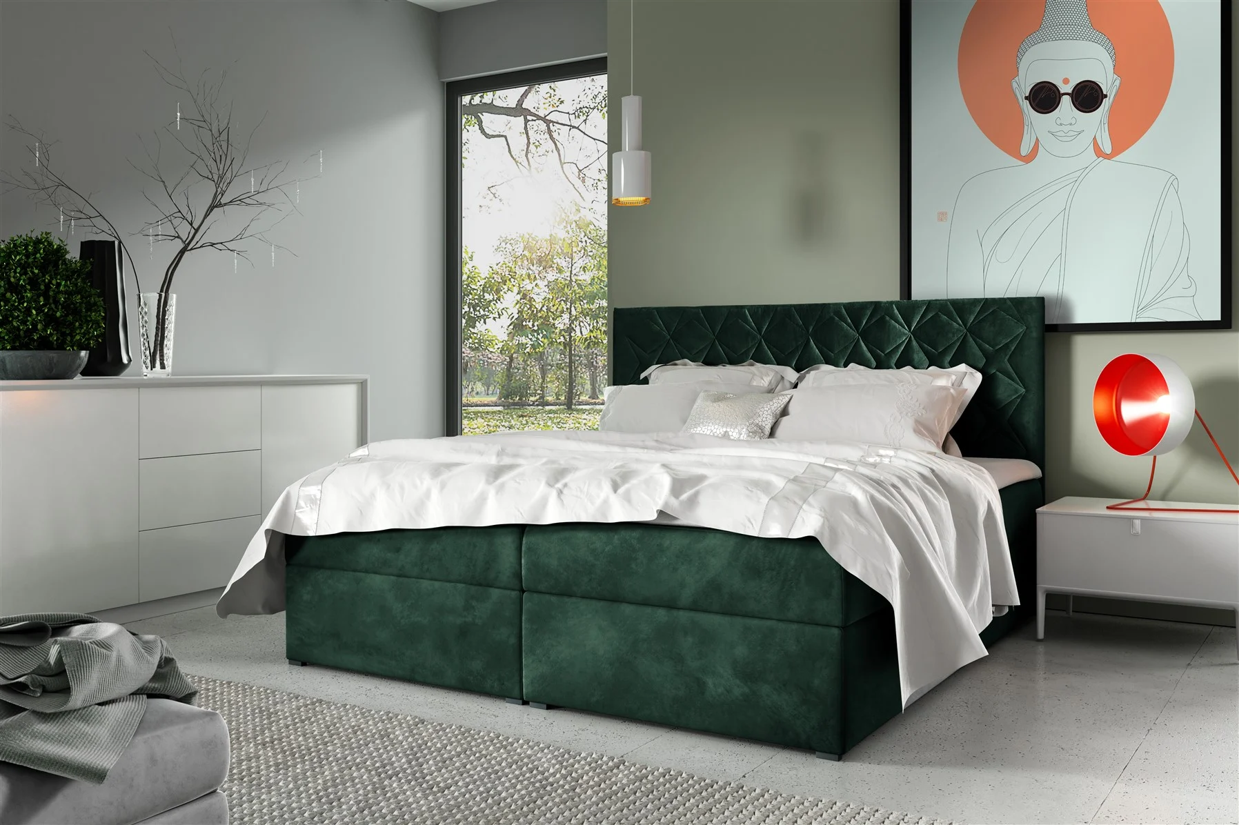 Boxspringbett Schlafzimmerbett 140x200cm LAZARO Nr7 Flaschengrün inkl Bettkasten - Fun Moebel