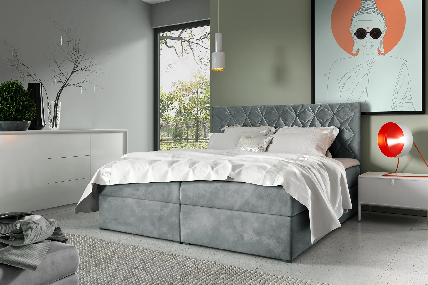 Boxspringbett Schlafzimmerbett 140x200cm LAZARO Nr.7 Grau inkl. Bettkasten - Fun Moebel