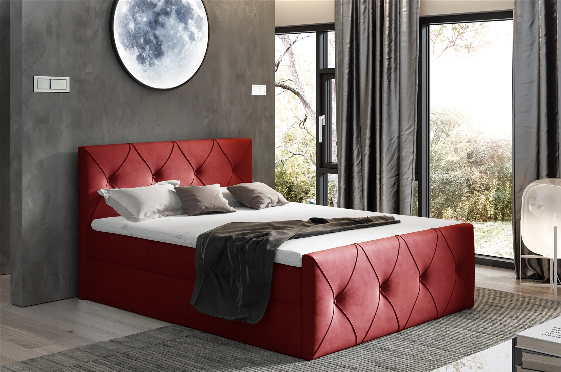Boxspringbett Schlafzimmerbett LEWIS LUX 120x200cm in Stoff Matt Velvet Rot - Fun Moebel