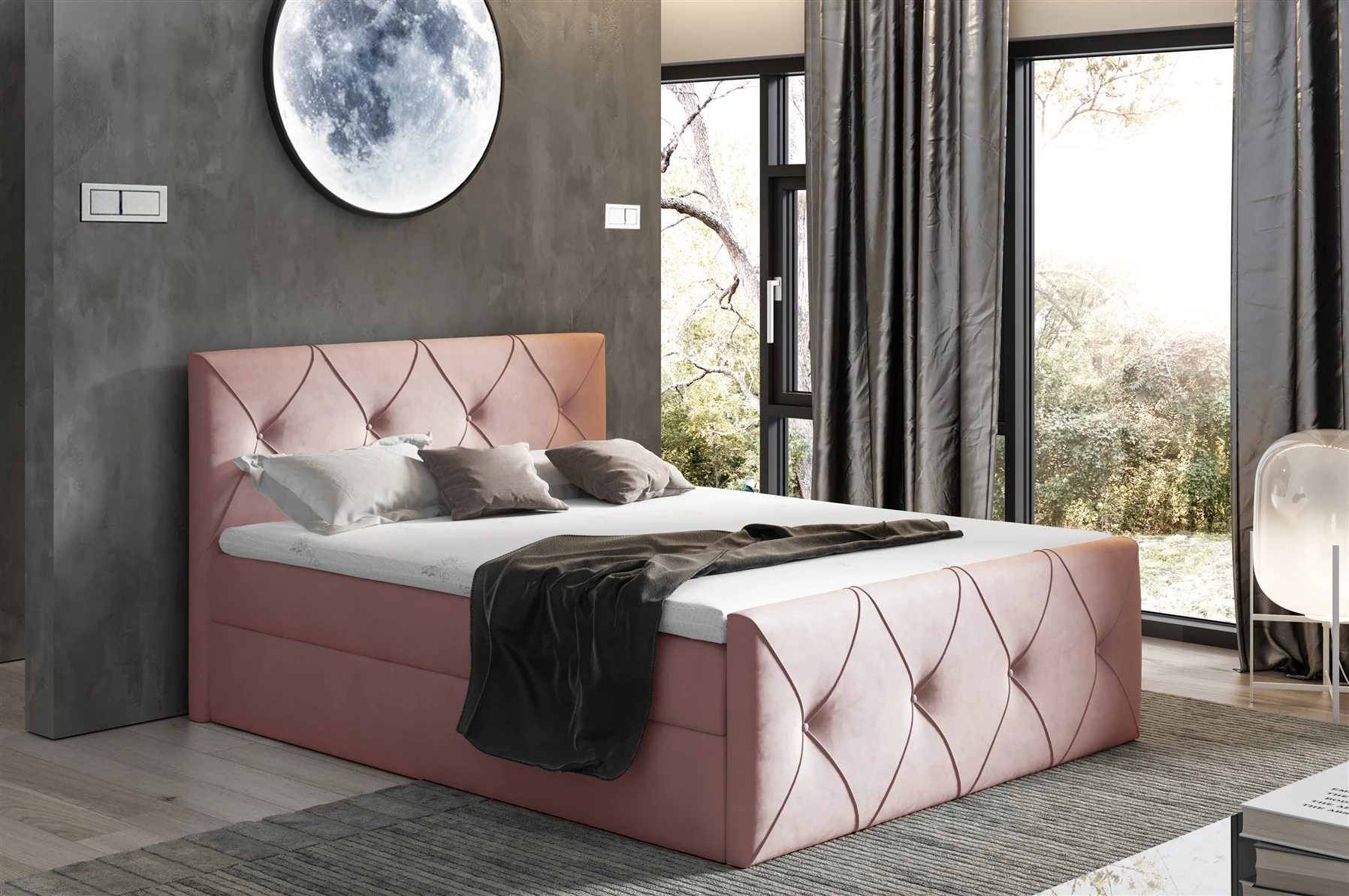 Boxspringbett Schlafzimmerbett LEWIS LUX 120x220cm in Stoff Matt Velvet Altrosa - Fun Moebel