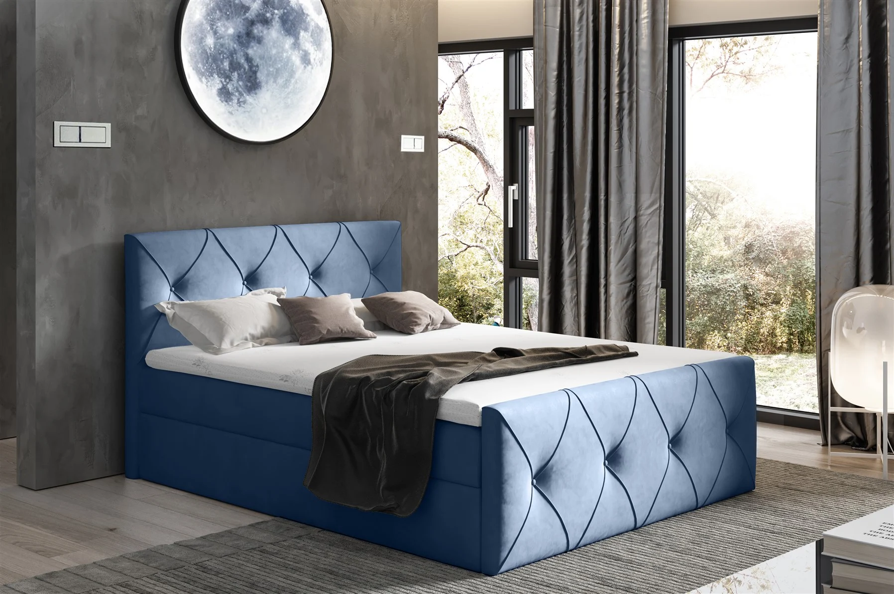 Boxspringbett Schlafzimmerbett LEWIS LUX 140x220cm in Stoff Matt Velvet Hellblau - Fun Moebel