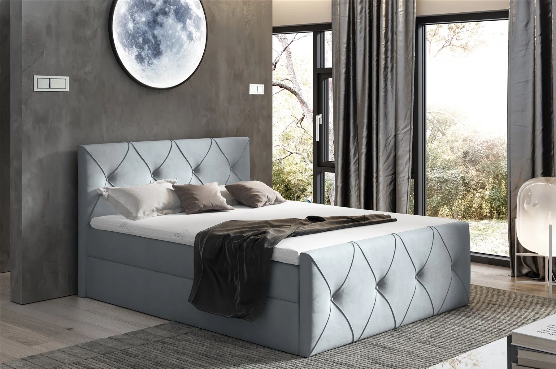 Boxspringbett Schlafzimmerbett LEWIS LUX 120x220cm in Stoff Matt Velvet Grau - Fun Moebel