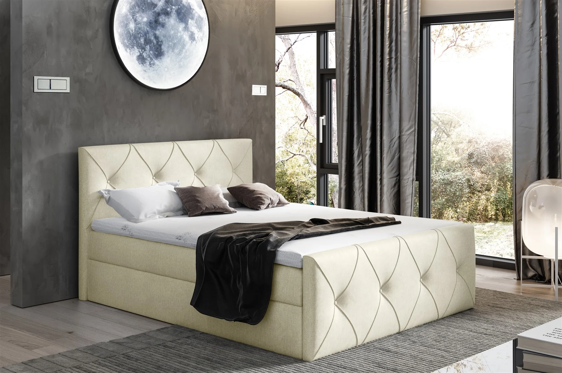 Boxspringbett Schlafzimmerbett LEWIS LUX 120x220cm in Stoff Monolith Creme - Fun Moebel