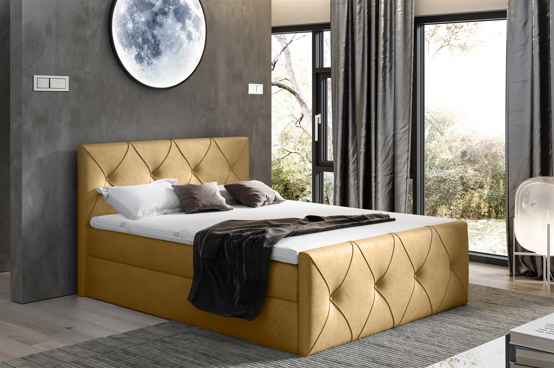 Boxspringbett Schlafzimmerbett LEWIS LUX 120x220cm in Stoff Monolith Gold - Fun Moebel