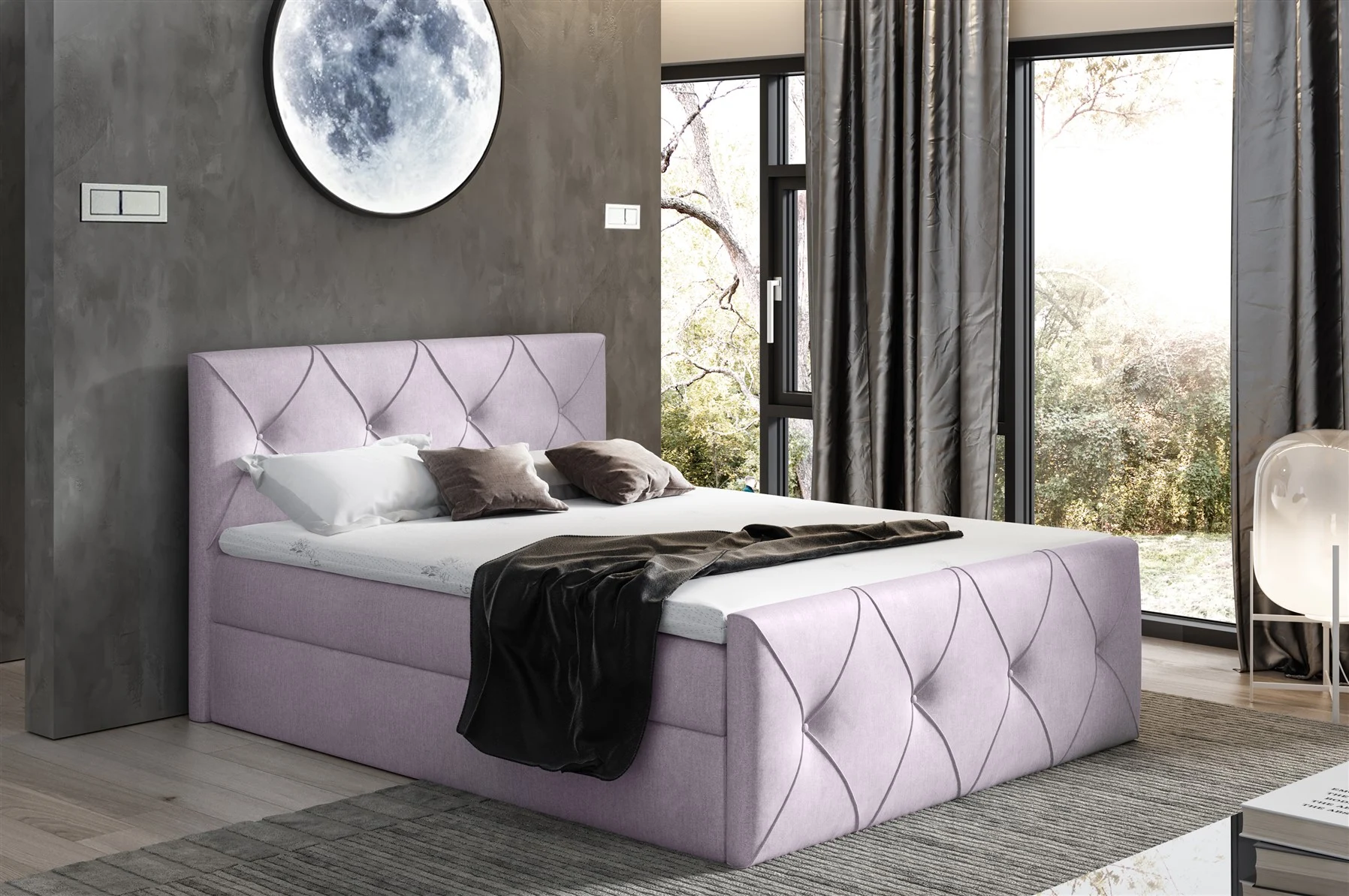 Boxspringbett Schlafzimmerbett LEWIS LUX 140x220cm in Stoff Monolith Pastellviolett - Fun Moebel