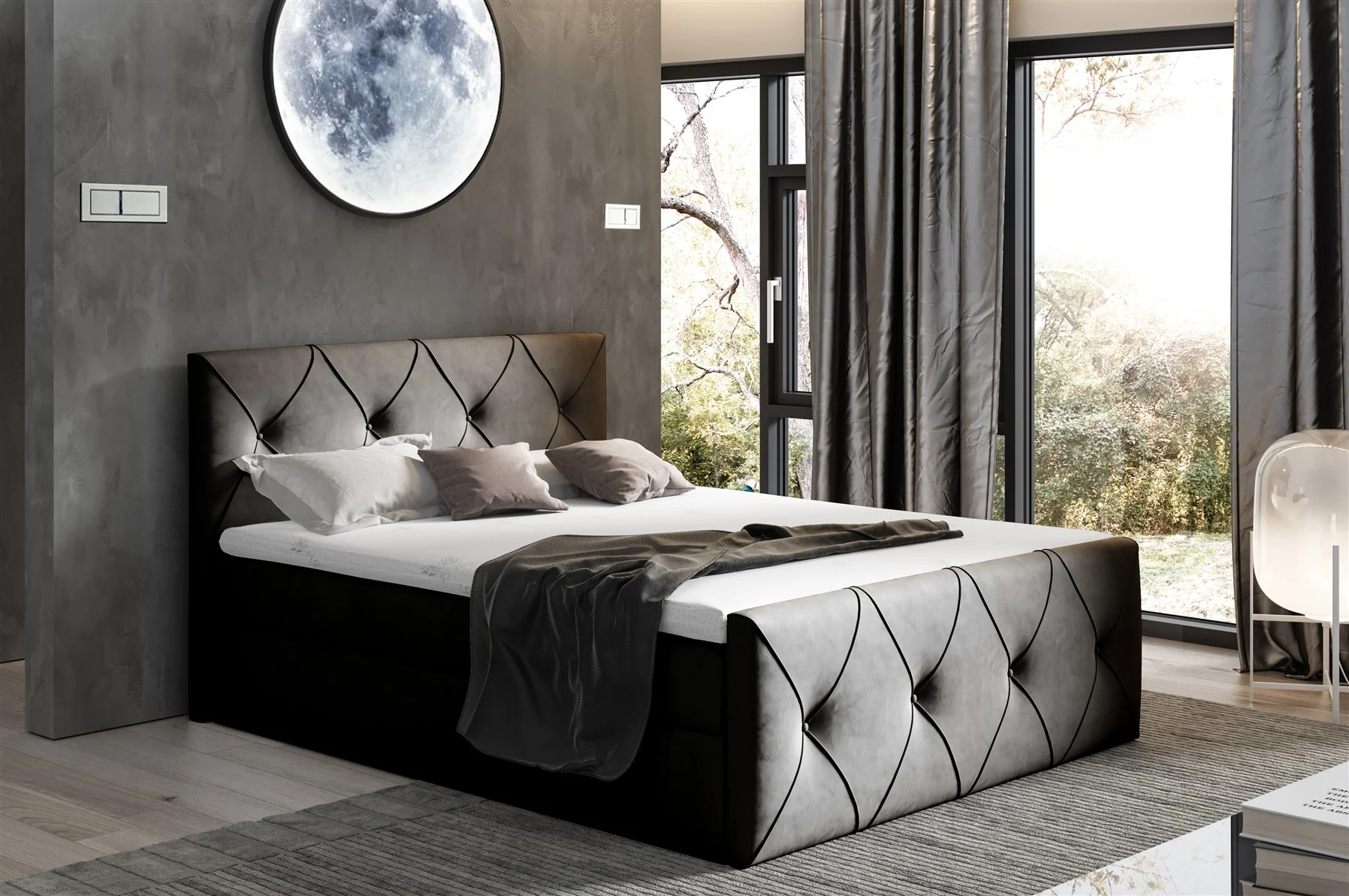 Boxspringbett Schlafzimmerbett LEWIS LUX 120x220cm in Stoff Monolith Braun - Fun Moebel