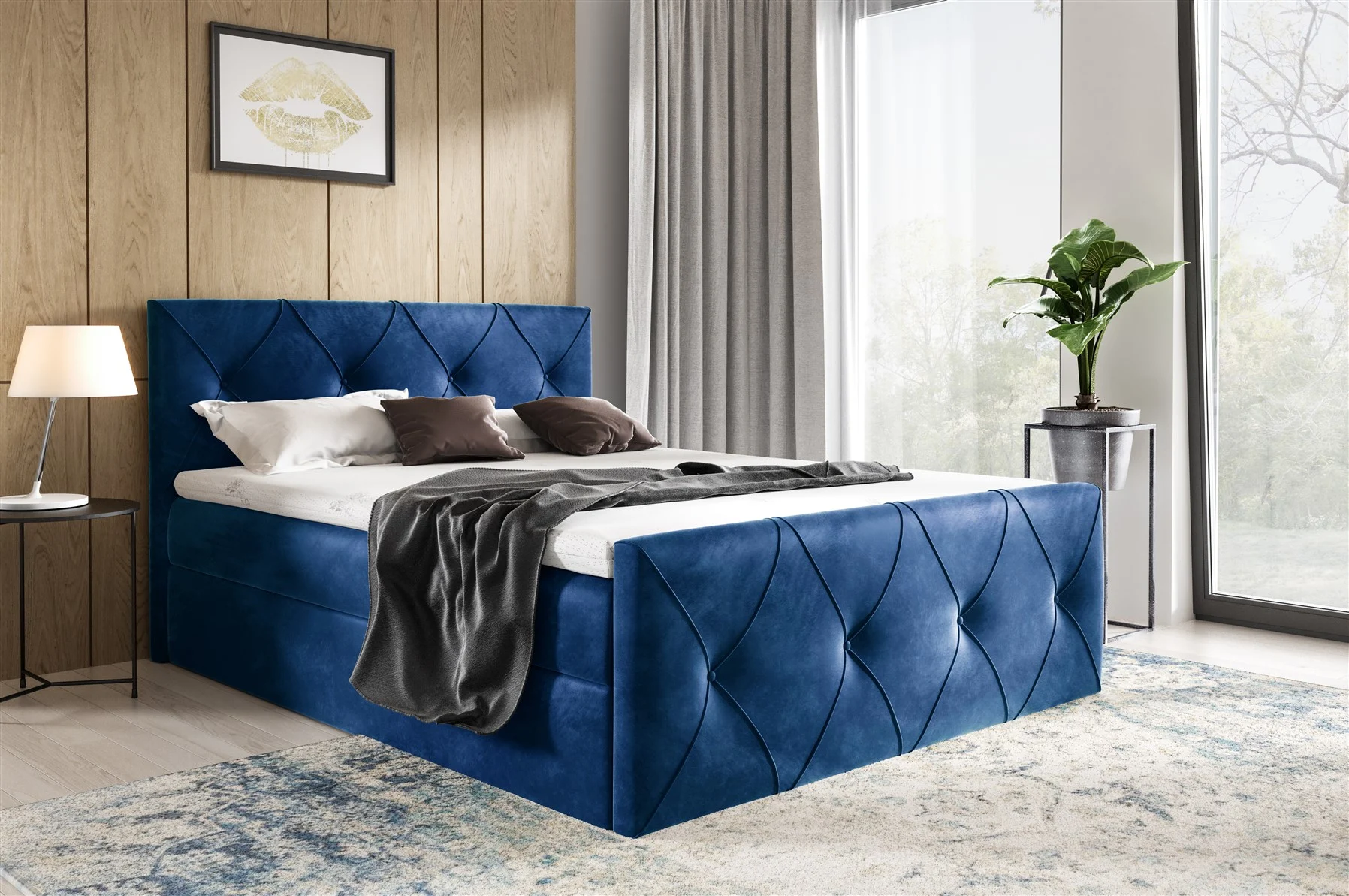 Boxspringbett Schlafzimmerbett LEWIS LUX 120x200cm in Stoff Fresh Blau - Fun Moebel