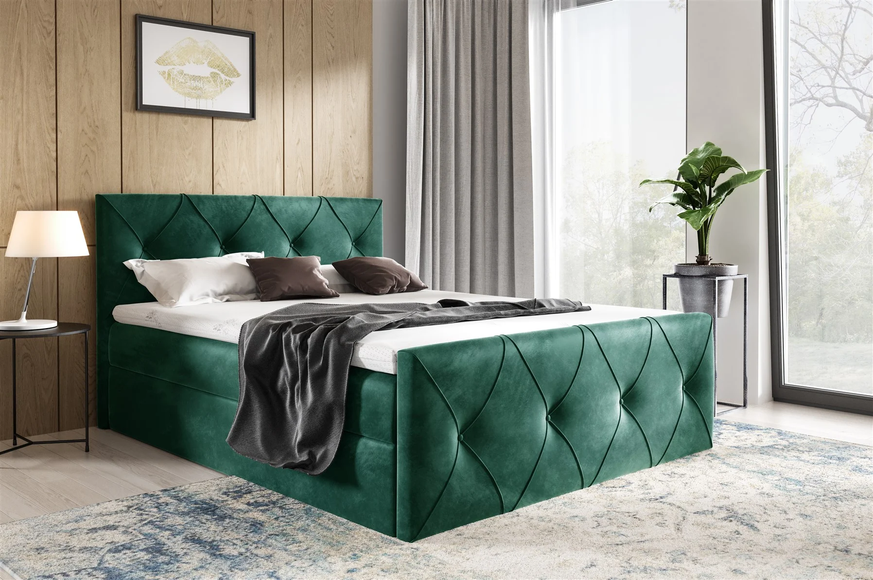 Boxspringbett Schlafzimmerbett LEWIS LUX 120x220cm in Stoff Fresh Grün - Fun Moebel