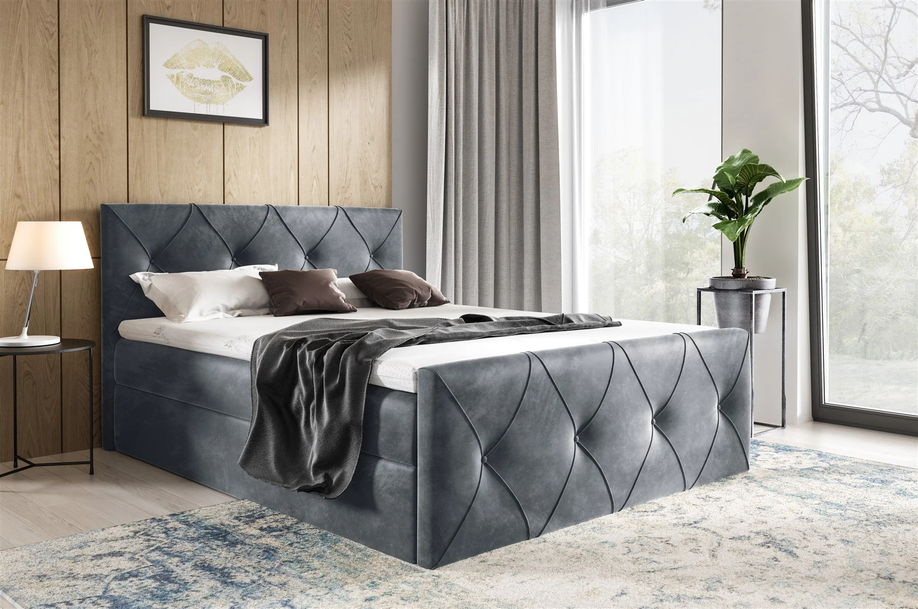 Boxspringbett Schlafzimmerbett LEWIS LUX 120x220cm in Stoff Fresh Slibergrau - Fun Moebel