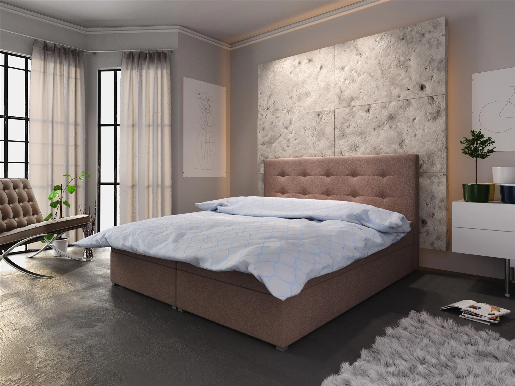 Boxspringbett Schlafzimmerbett LIBERTO 180x200cm Braun inkl.Bettkasten - Fun Moebel