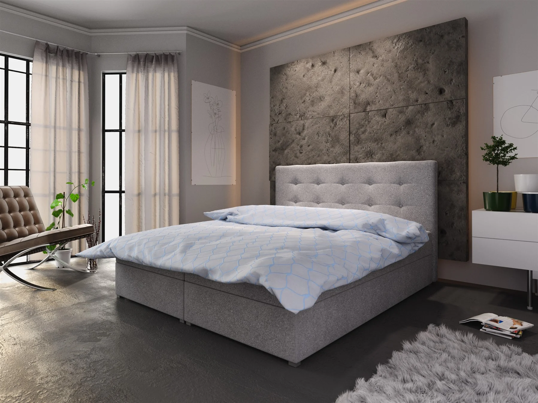 Boxspringbett Schlafzimmerbett LIBERTO 140x200cm Grau inkl.Bettkasten - Fun Moebel