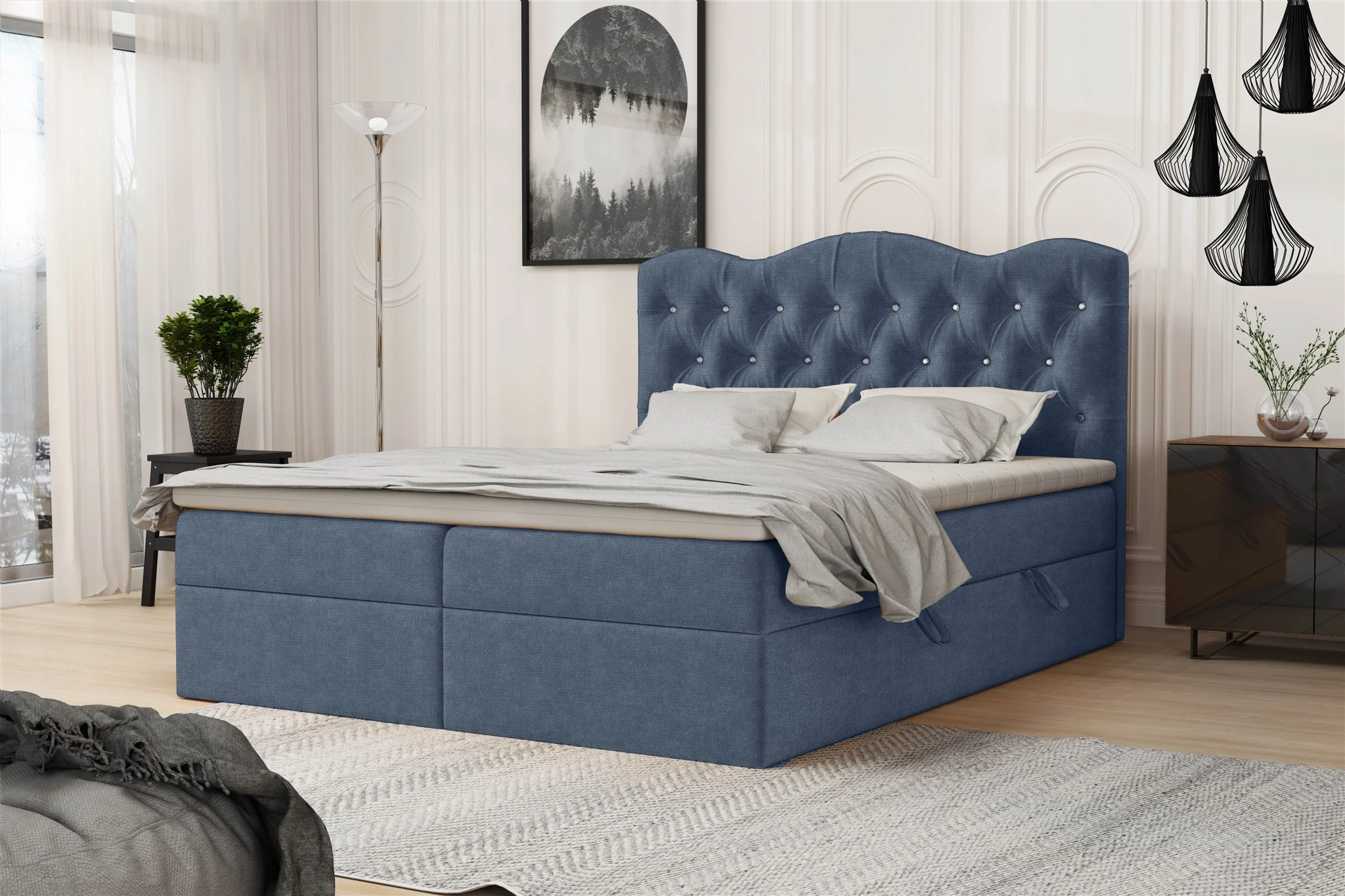 Boxspringbett Schlafzimmerbett LODOS 160x200cm Stoff Perfect Harmony Blau - Fun Moebel