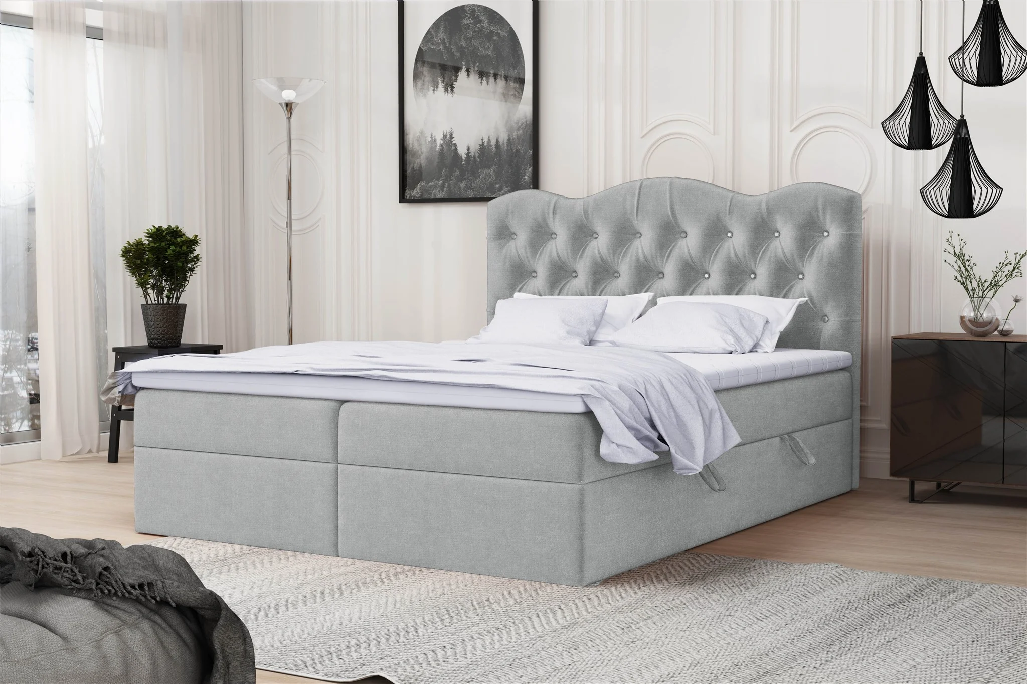 Boxspringbett Schlafzimmerbett LODOS 160x200cm Stoff Perfect Harmony Lichtgrau - Fun Moebel