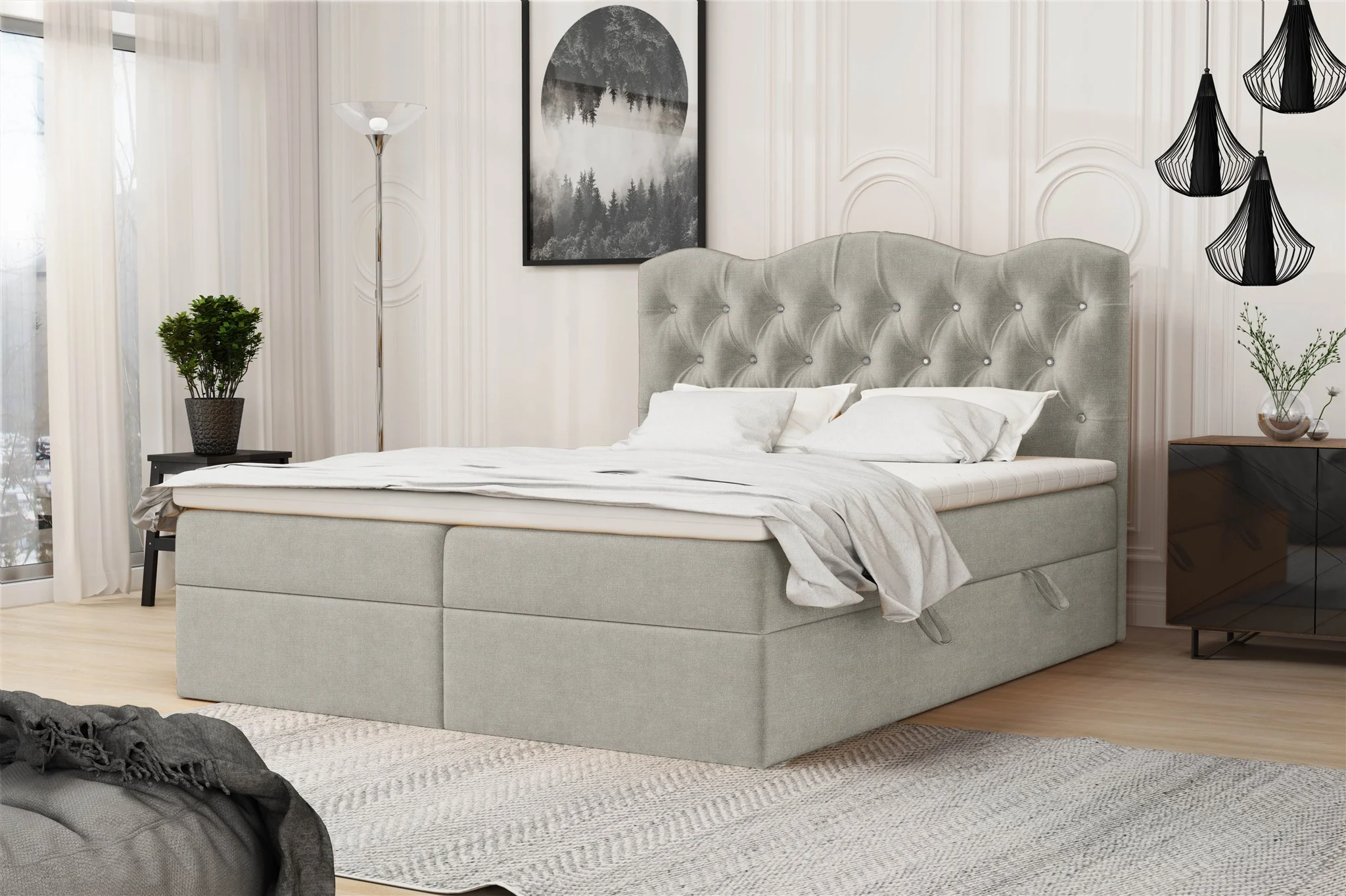 Boxspringbett Schlafzimmerbett LODOS 140x200cm Stoff Perfect Harmony Grau - Fun Moebel