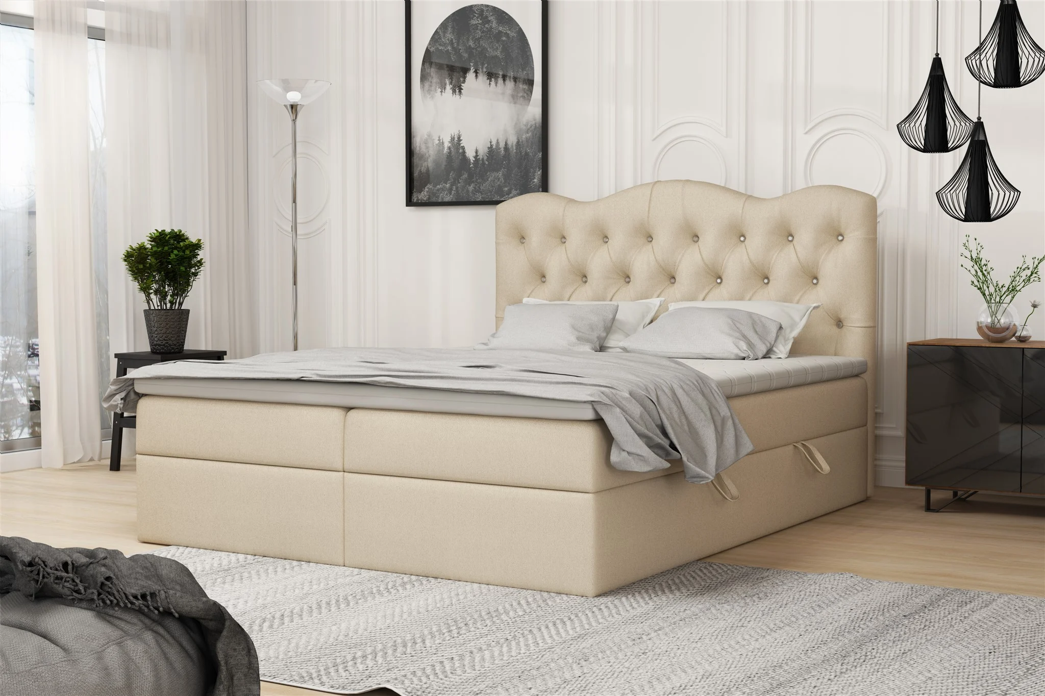 Boxspringbett Schlafzimmerbett LODOS 140x200cm Kunstleder Soft Creme - Fun Moebel