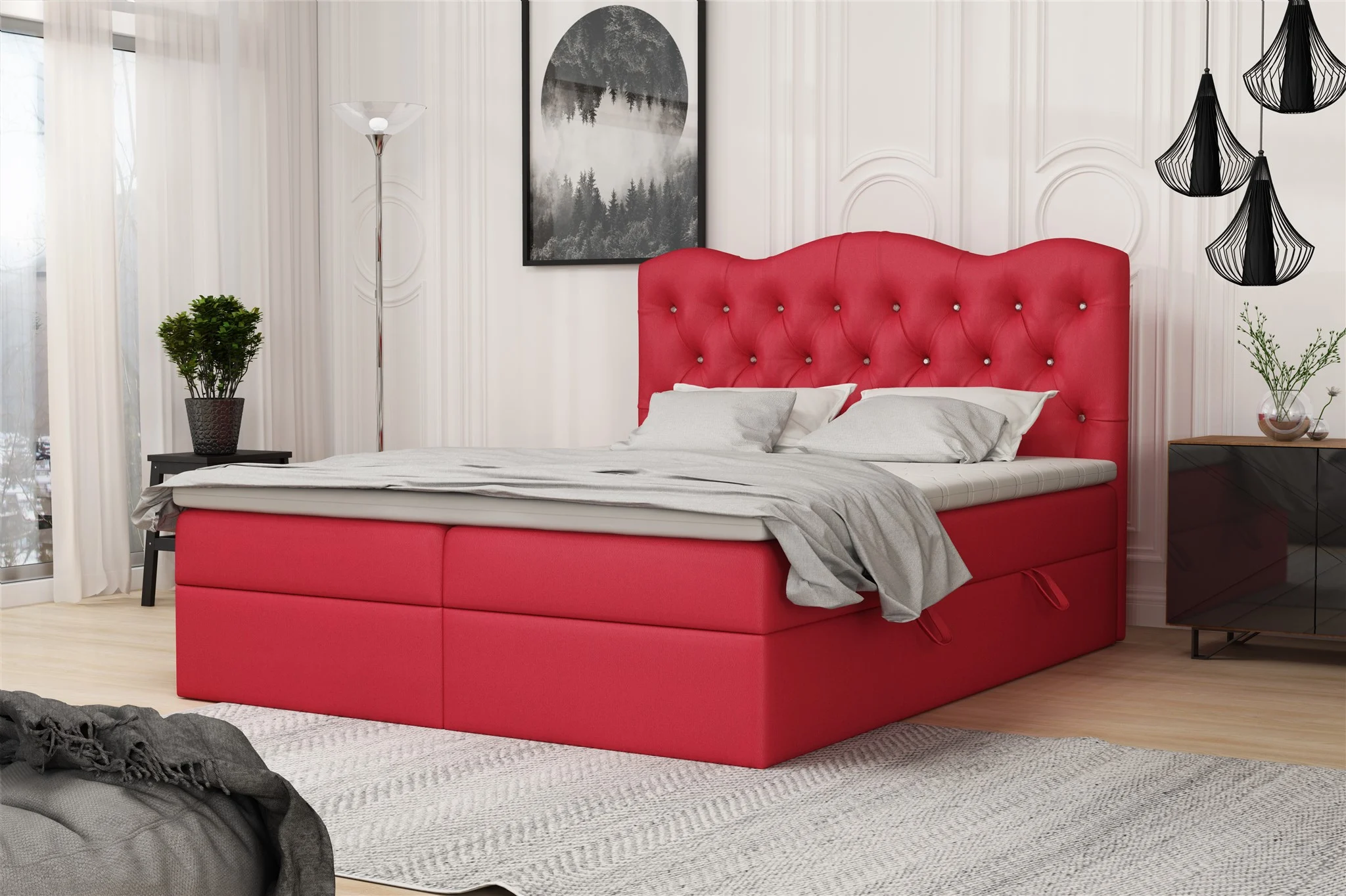 Boxspringbett Schlafzimmerbett LODOS 140x200cm Kunstleder Soft Rot - Fun Moebel