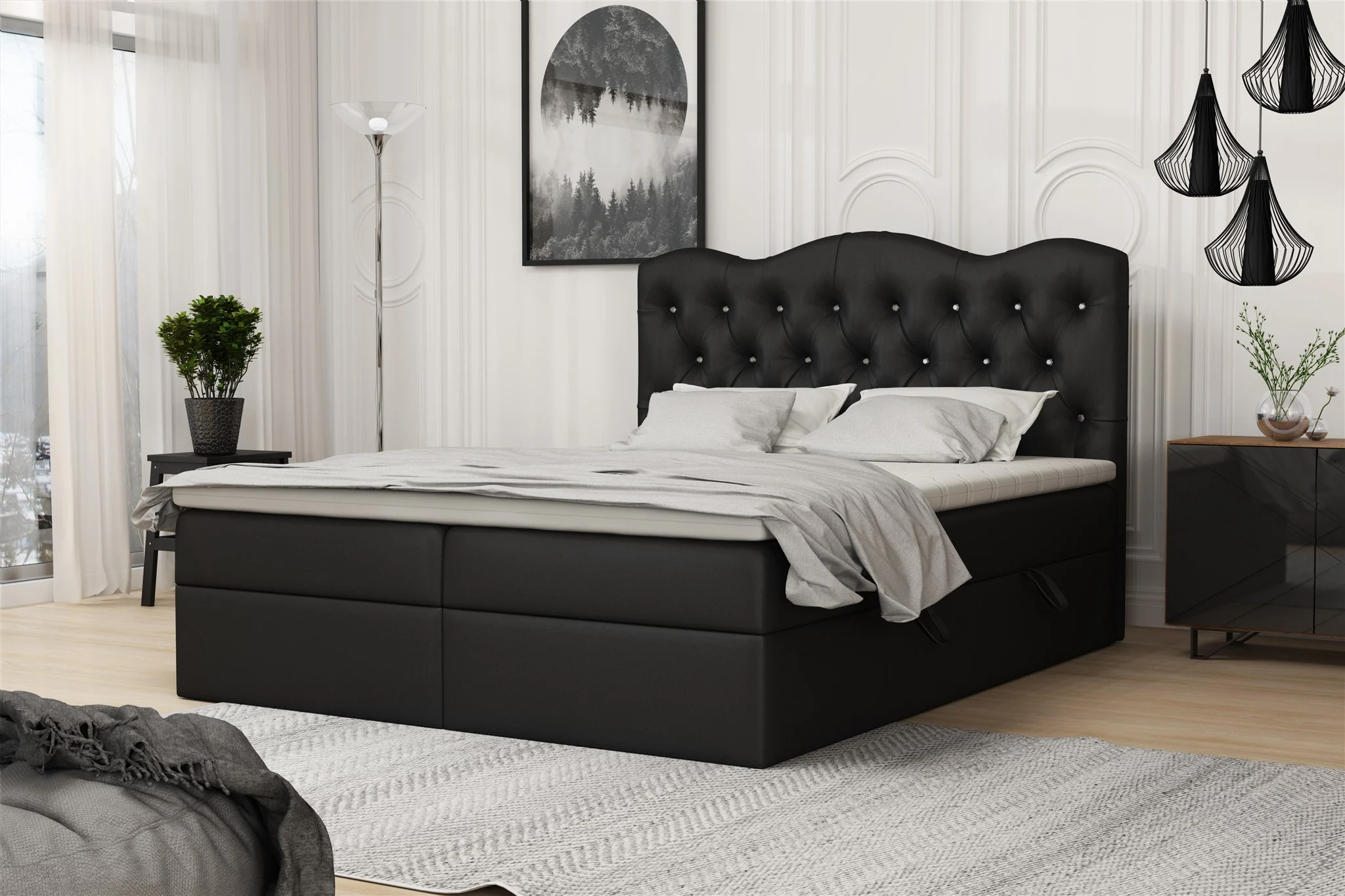 Boxspringbett Schlafzimmerbett LODOS 140x200cm Kunstleder Soft Schwarz - Fun Moebel