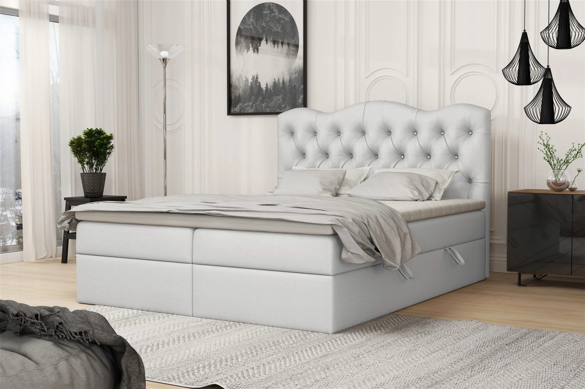 Boxspringbett Schlafzimmerbett LODOS 160x200cm Kunstleder Soft Weiss - Fun Moebel